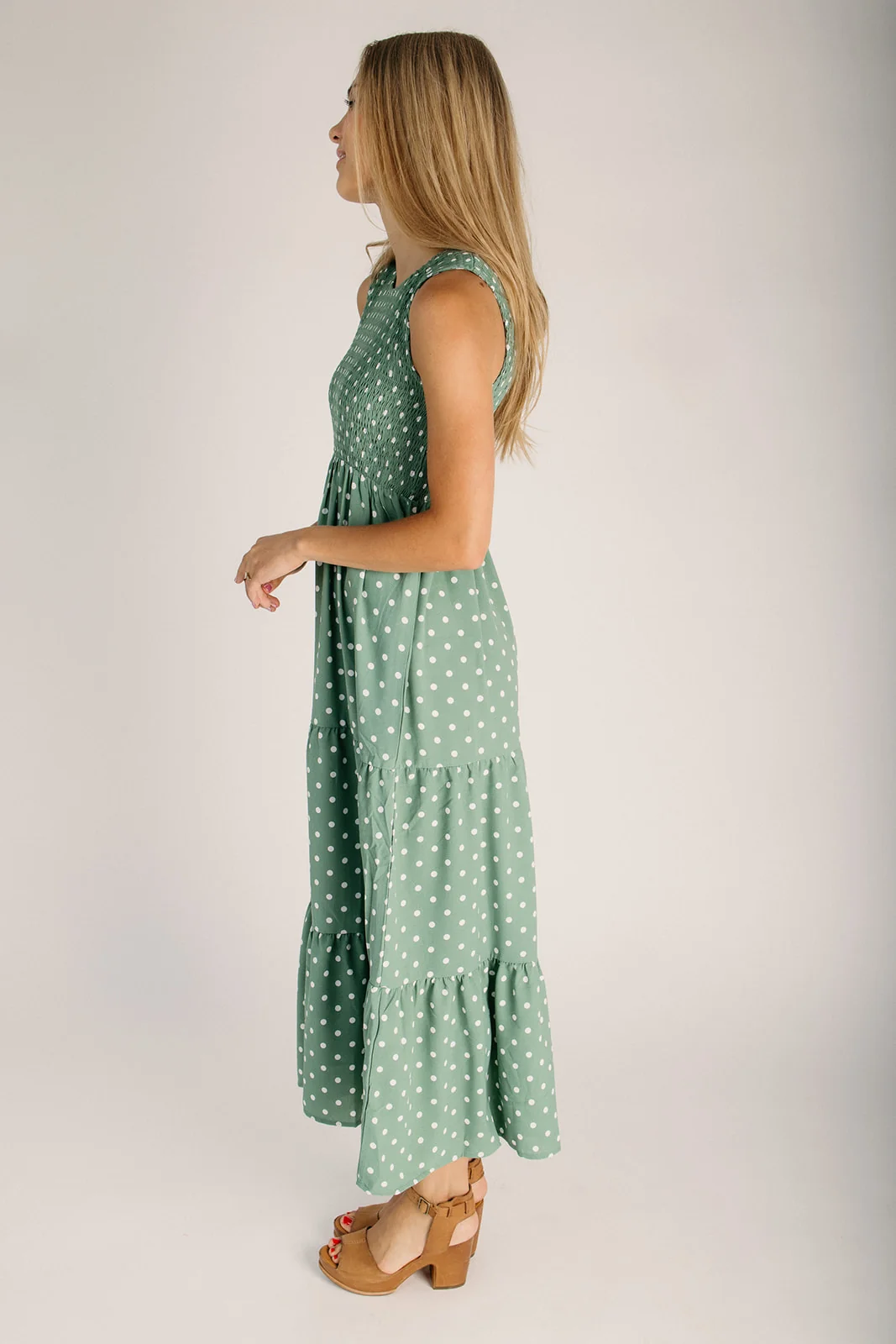The Noma Smocked Bodice Midi Dress in Green - Image 4
