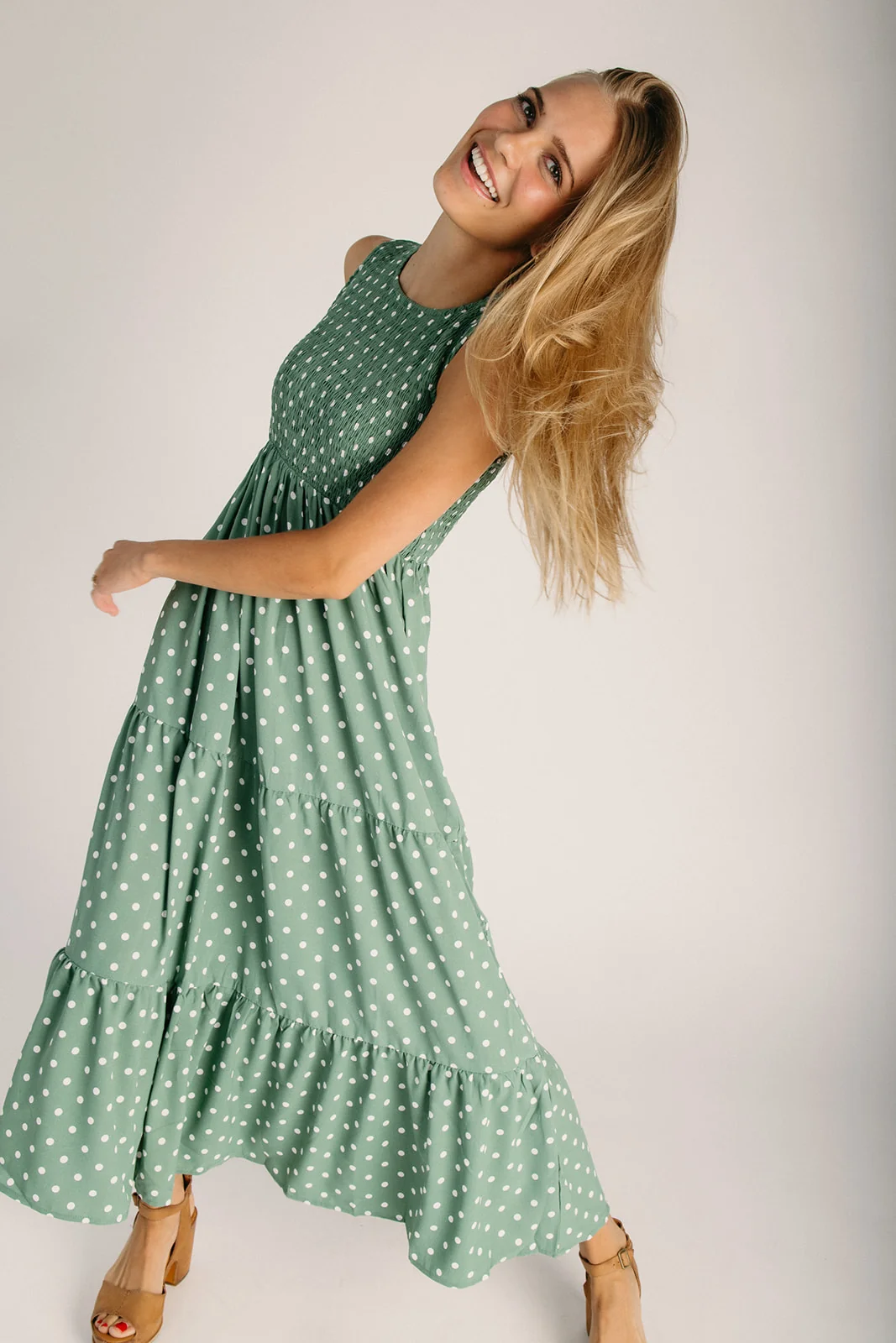 The Noma Smocked Bodice Midi Dress in Green - Image 5