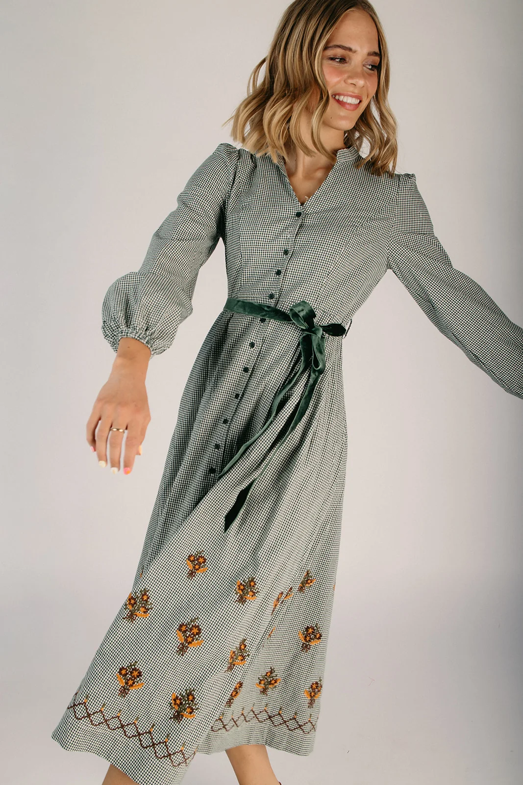 The Orland Embroidered Midi Dress in Dark Forest Green - Image 5