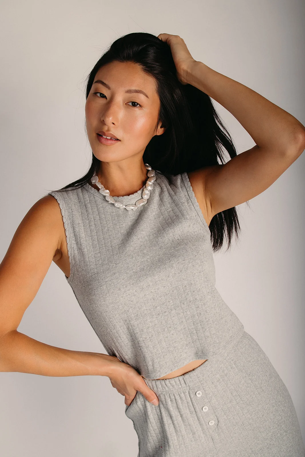 The Parra Pointelle Tank in Heather Grey