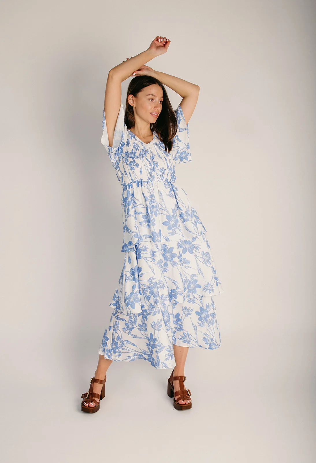 The Payne Smocked Detail Midi Dress in Blue - Image 2