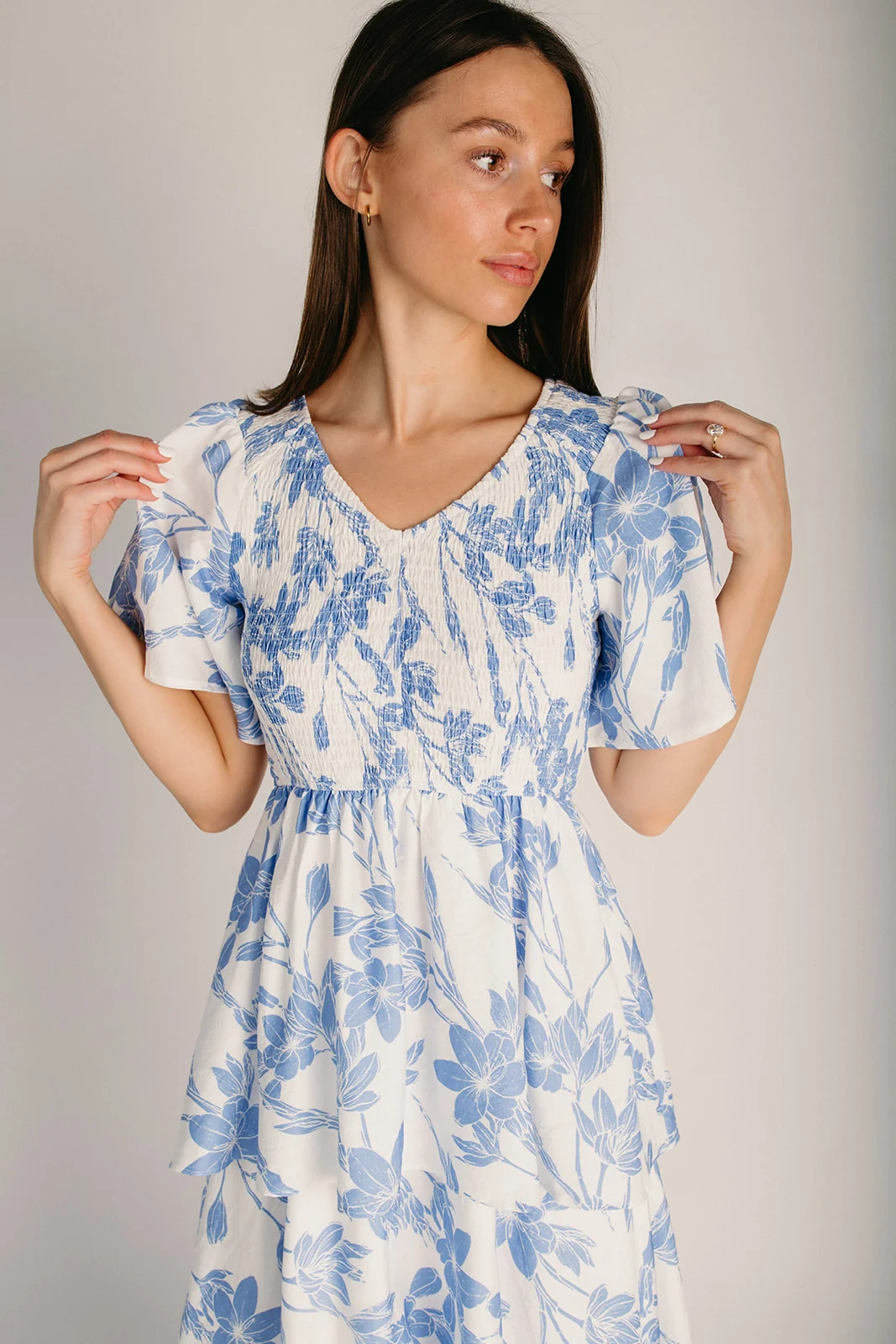 The Payne Smocked Detail Midi Dress in Blue - Image 4