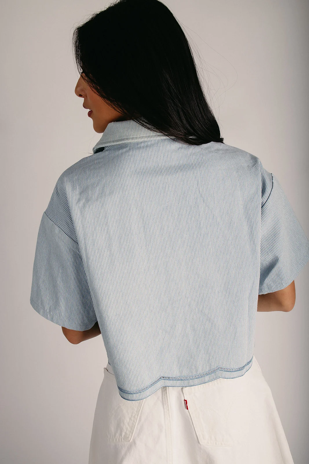 The Pembrook Eyelet Embroidered Blouse in Light Denim - Image 4