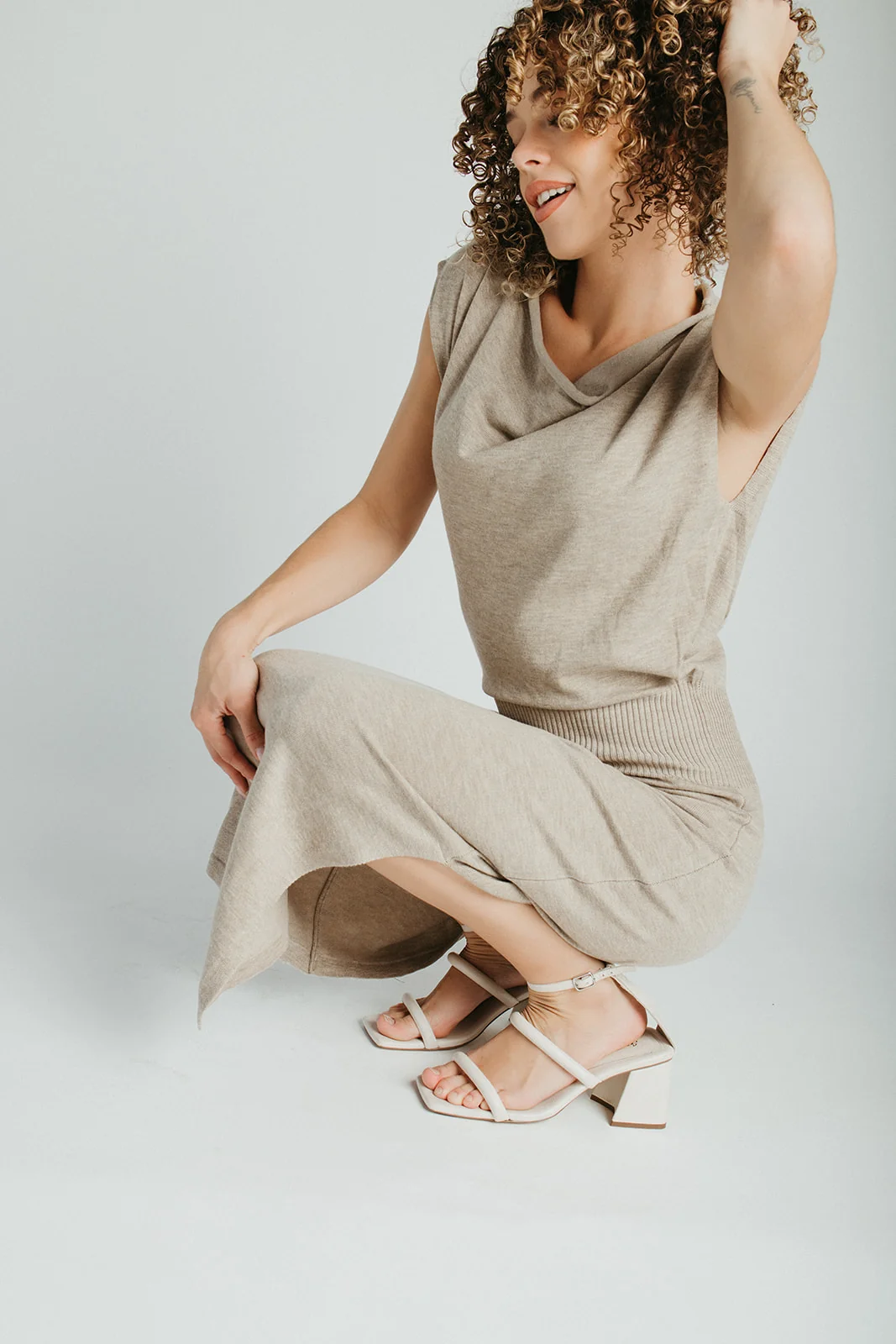 The Perrins Sweater Midi Dress in Oatmeal - Image 7