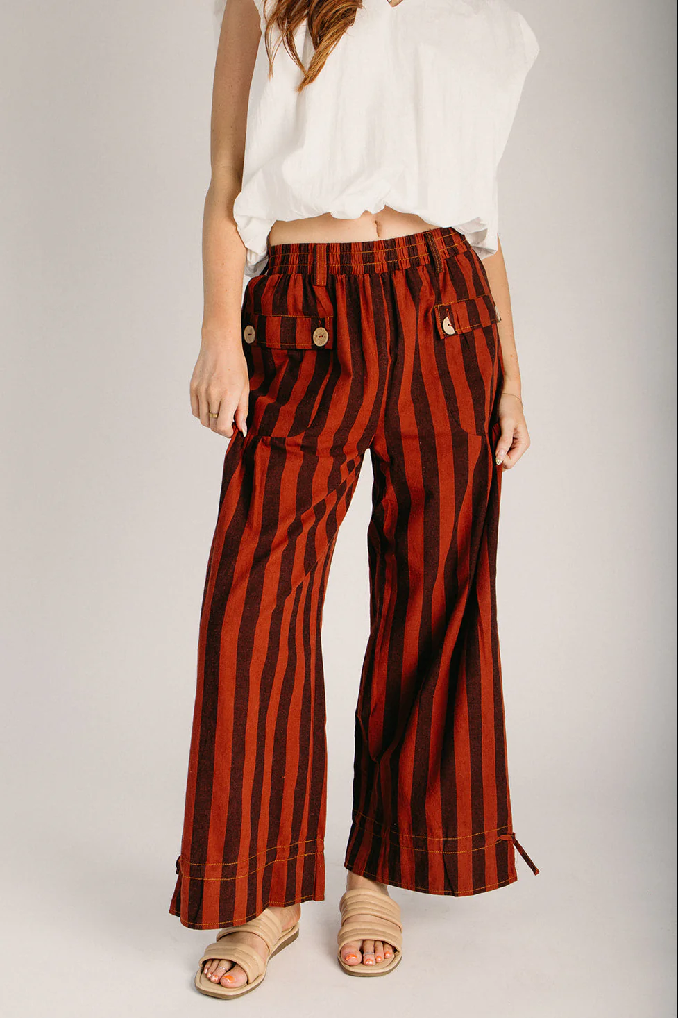 The Pliska Adjustable Hem Pant in Rust Stripe