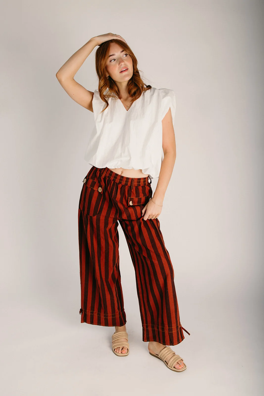 The Pliska Adjustable Hem Pant in Rust Stripe - Image 4