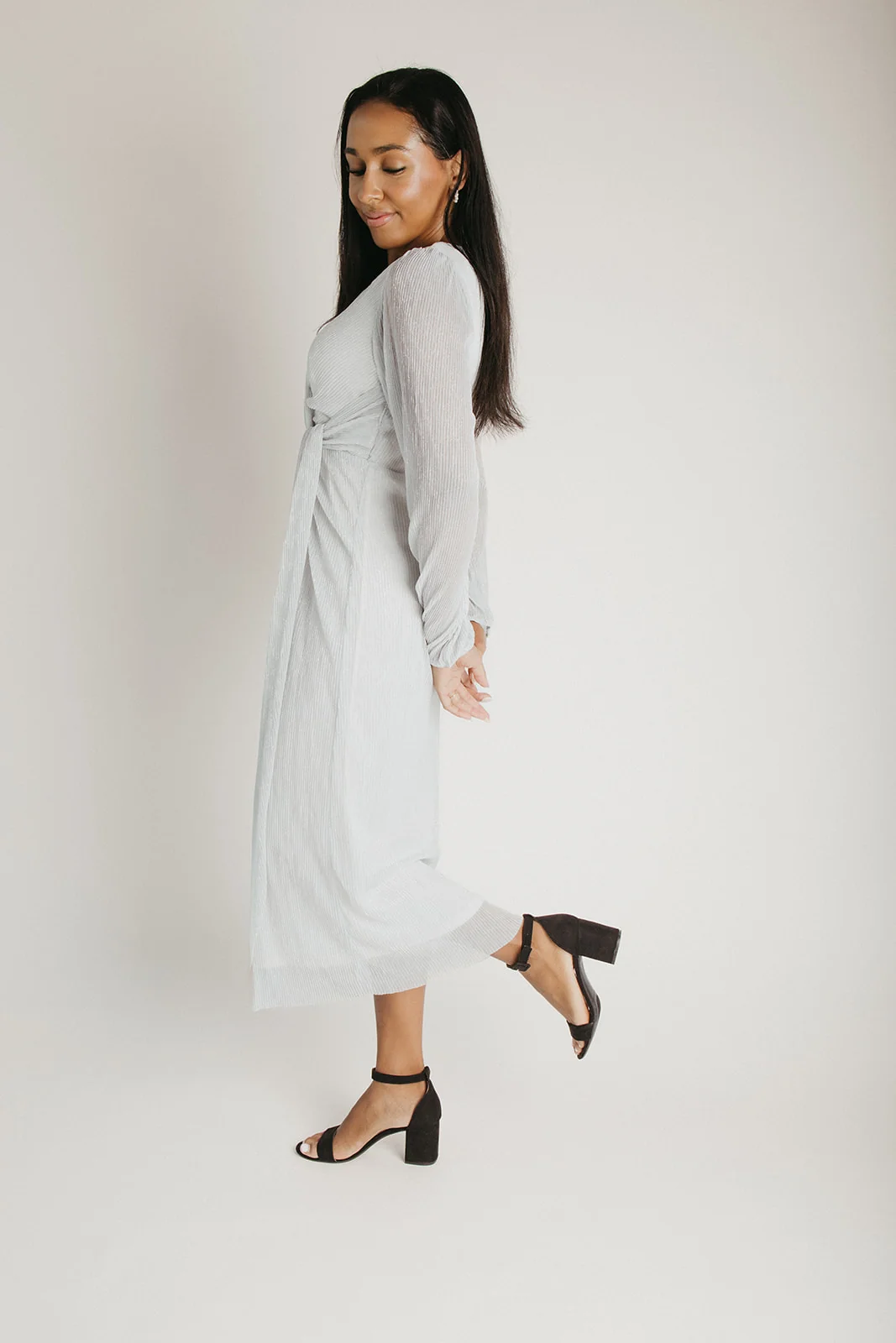 The Polzin Glitter Wrap Midi Dress in Pearl - Image 3