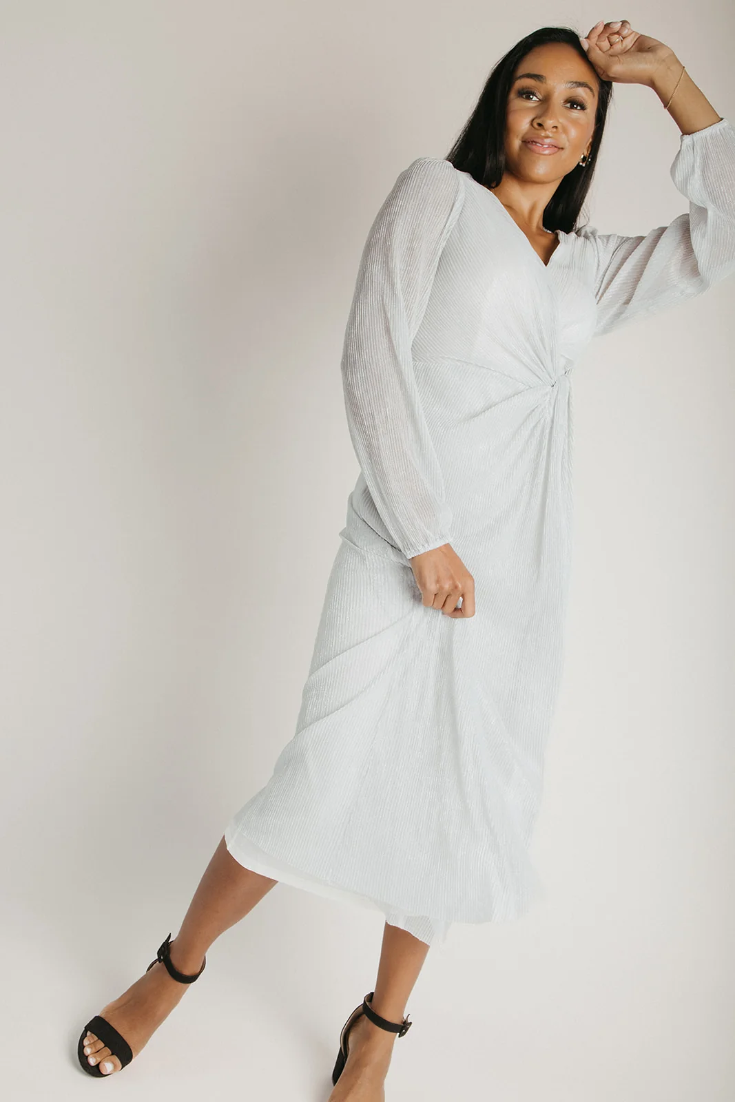 The Polzin Glitter Wrap Midi Dress in Pearl - Image 4
