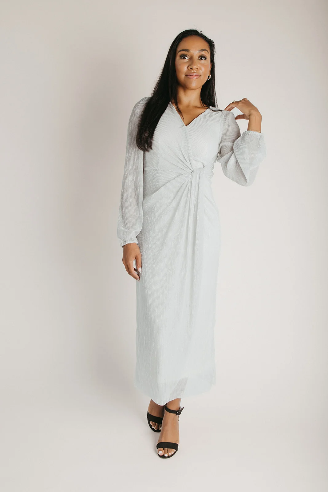The Polzin Glitter Wrap Midi Dress in Pearl - Image 5