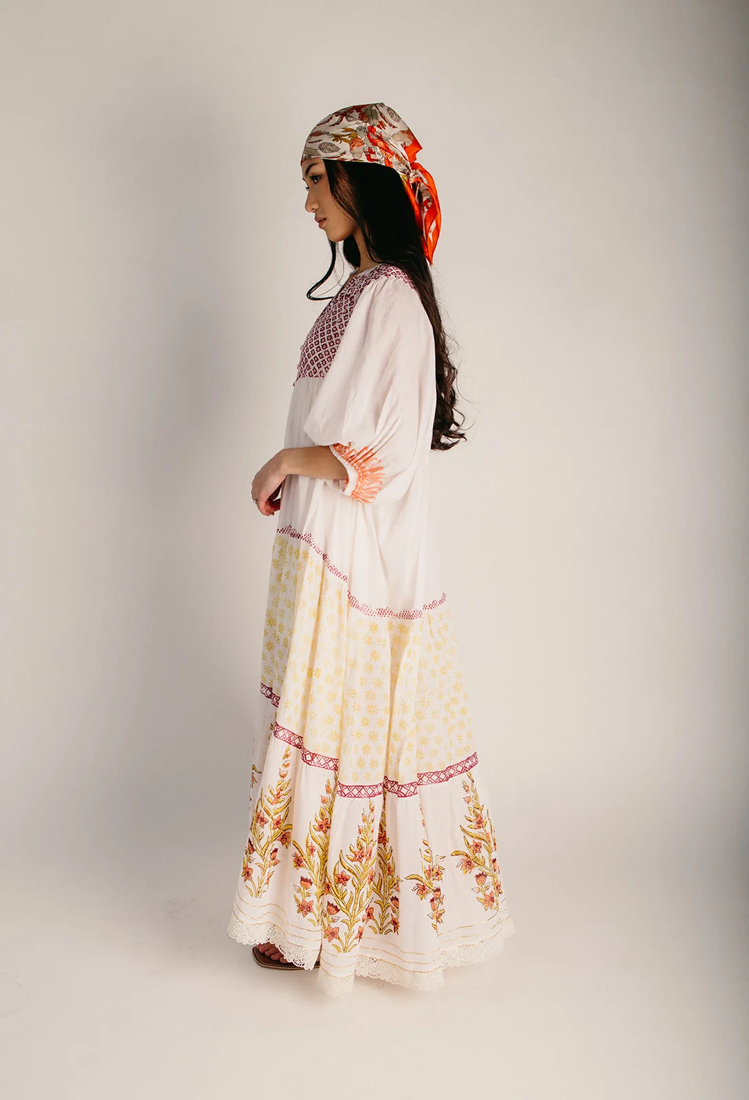 The Portofino Tiered Maxi Dress in Natural Multi - Image 3