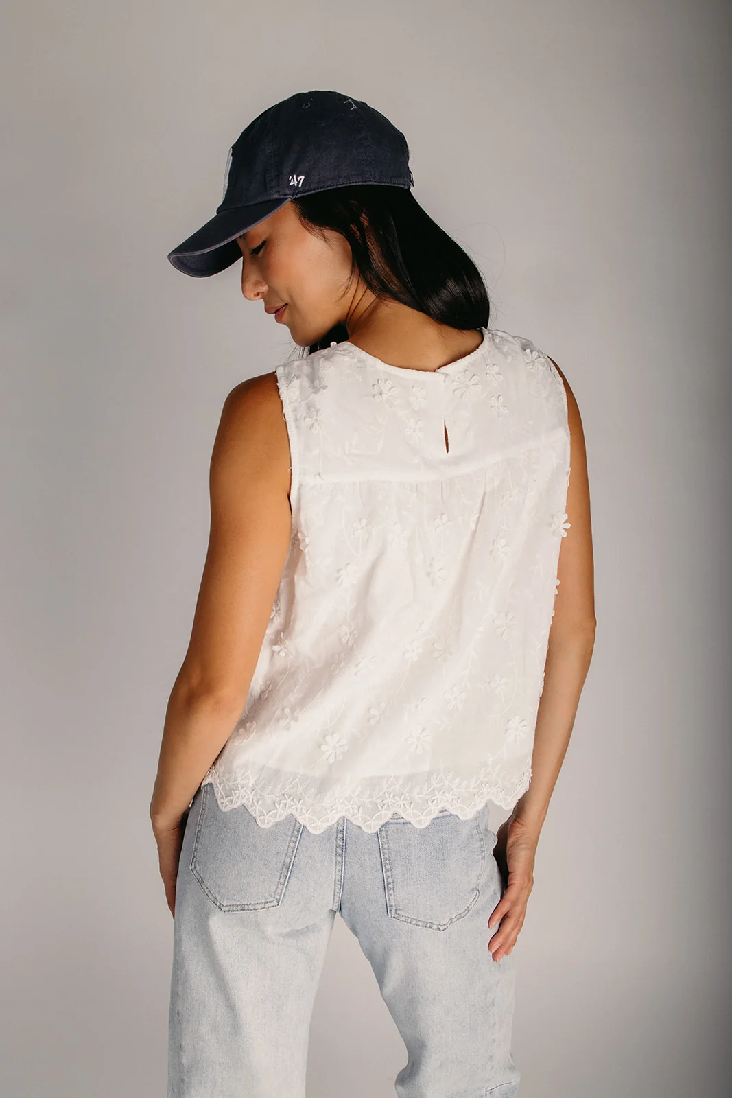 The Raba 3D Floral Tank in Off White - Image 2