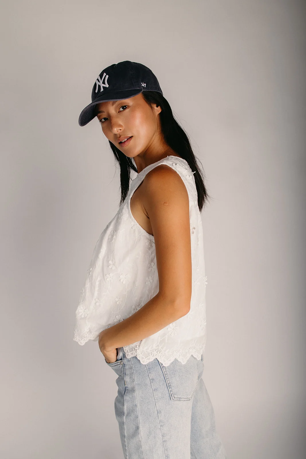 The Raba 3D Floral Tank in Off White - Image 6