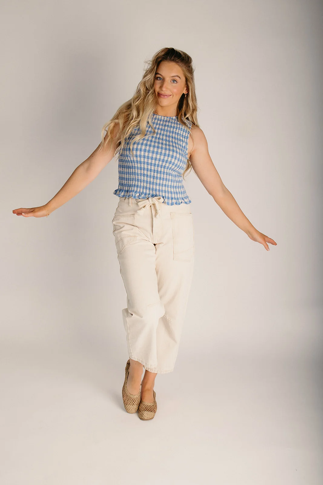 The Ranta Smocked Tank in Blue Gingham - Image 4
