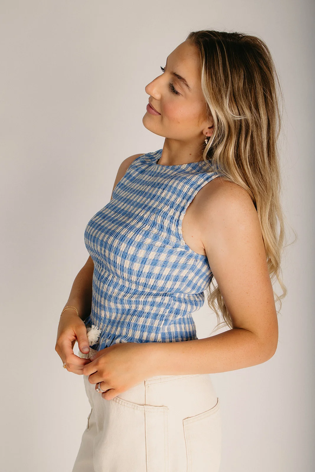 The Ranta Smocked Tank in Blue Gingham - Image 6