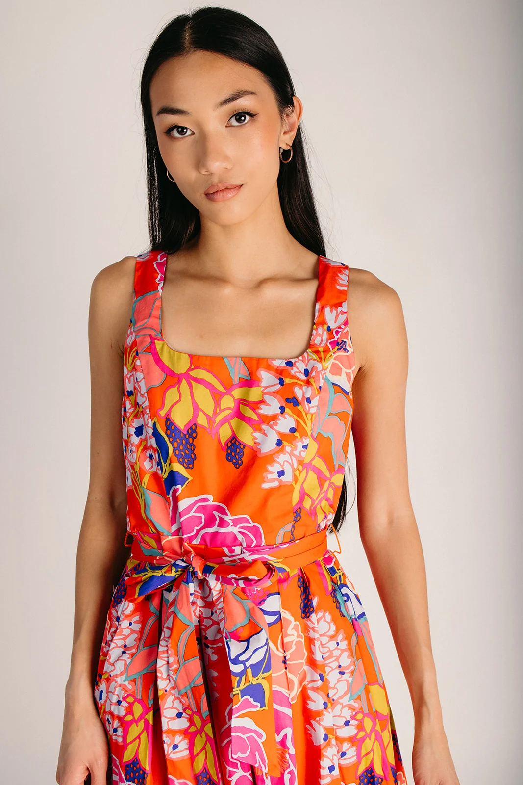 The Rayen Tank Floral Midi Dress in Orange Multi - Image 2