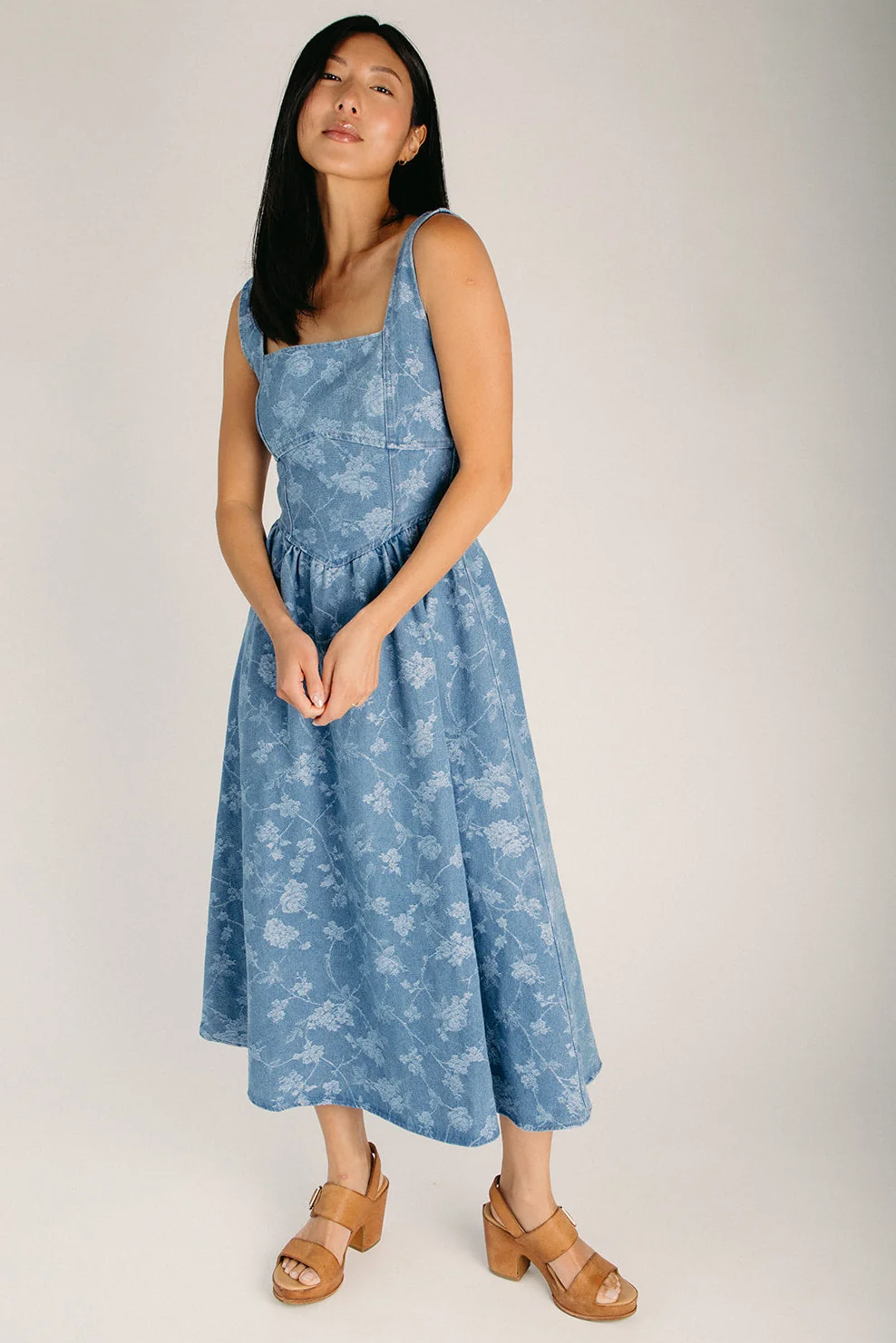 The Rickman Floral Jacquard Dress in Denim