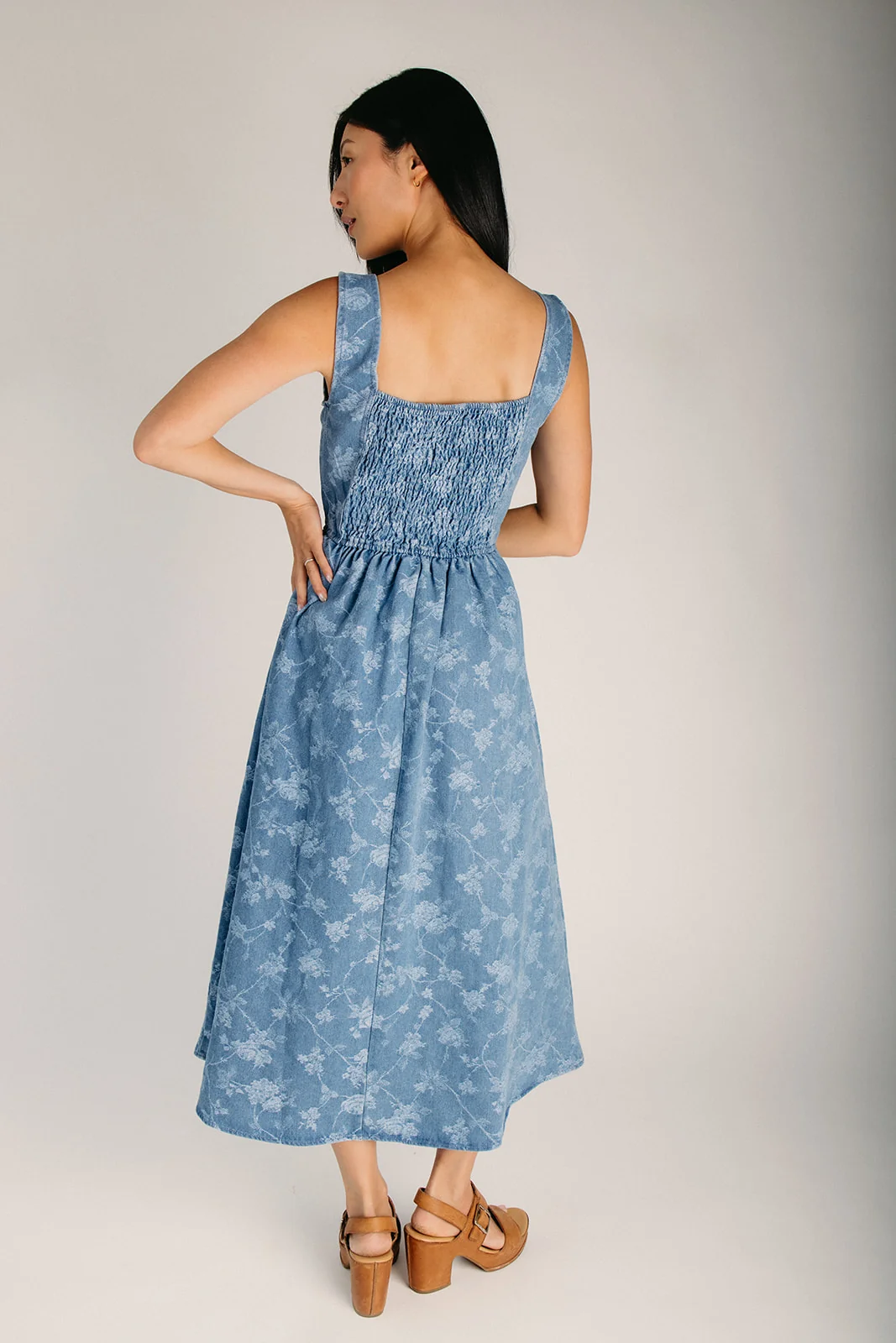 The Rickman Floral Jacquard Dress in Denim - Image 2