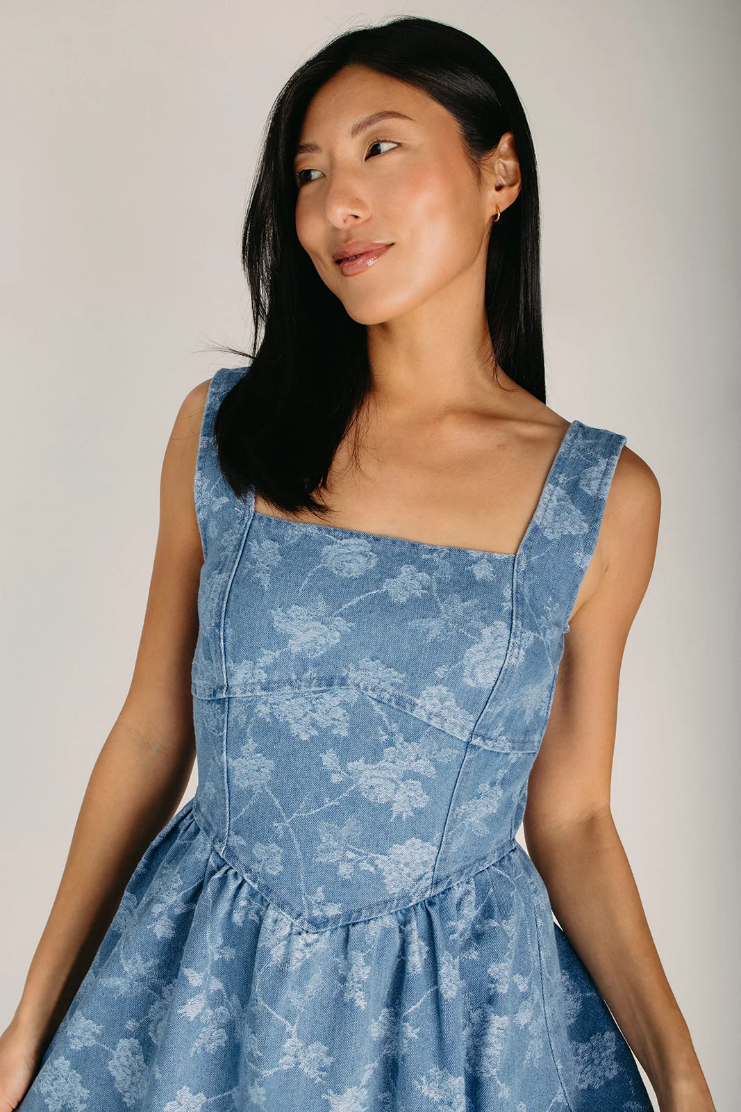 The Rickman Floral Jacquard Dress in Denim - Image 3
