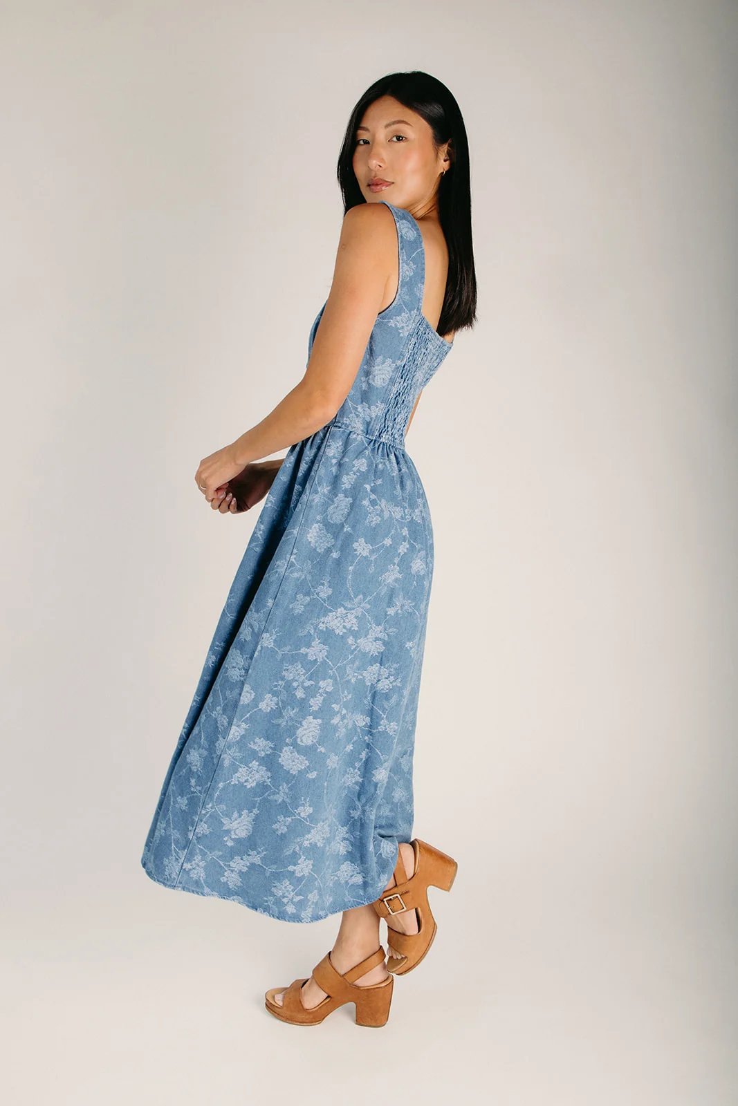 The Rickman Floral Jacquard Dress in Denim - Image 4