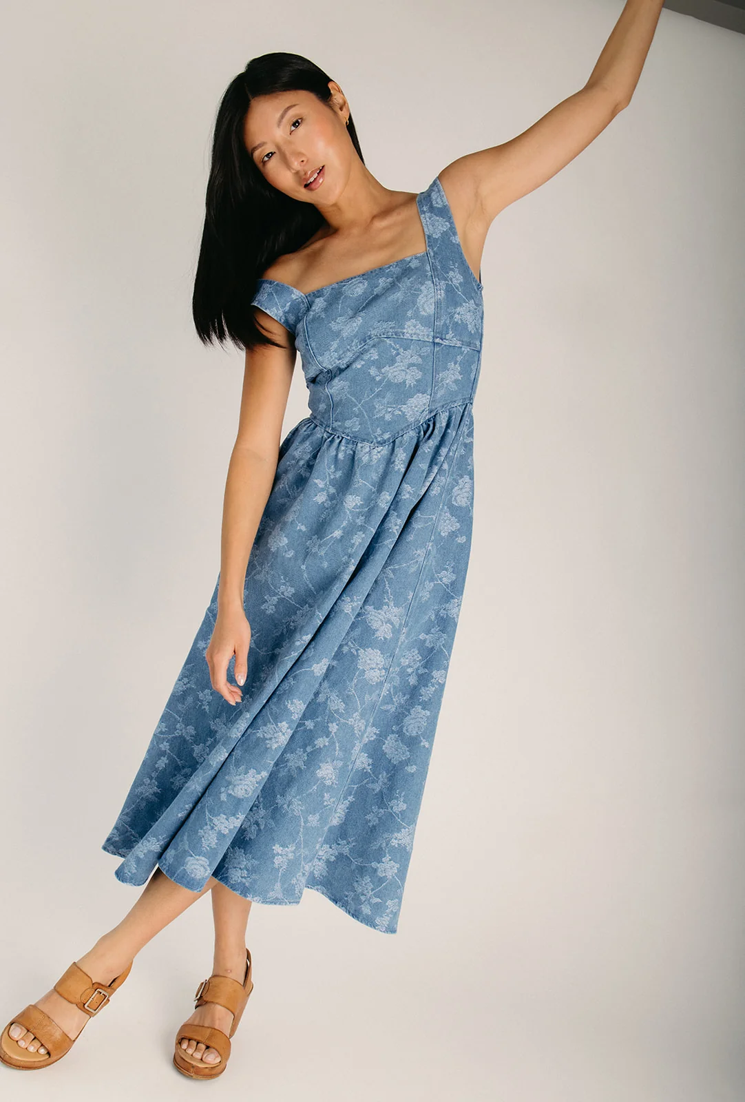 The Rickman Floral Jacquard Dress in Denim - Image 5