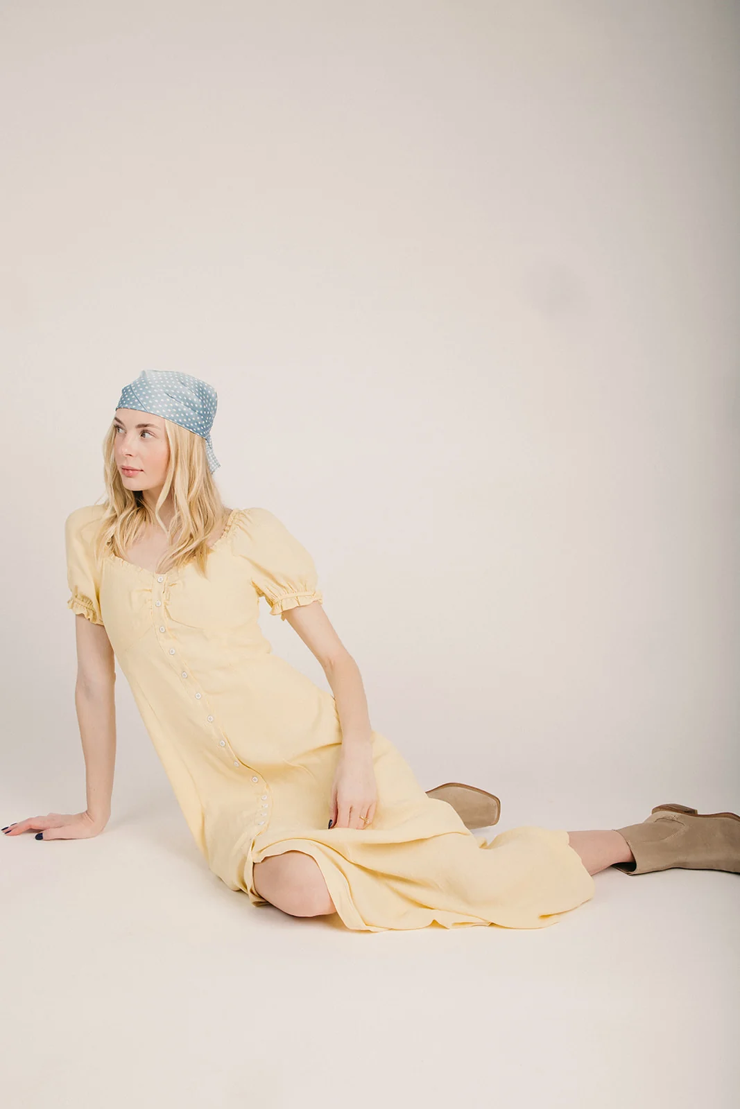 The Romesberg Button Down Maxi Dress in Lemon Water - Image 4