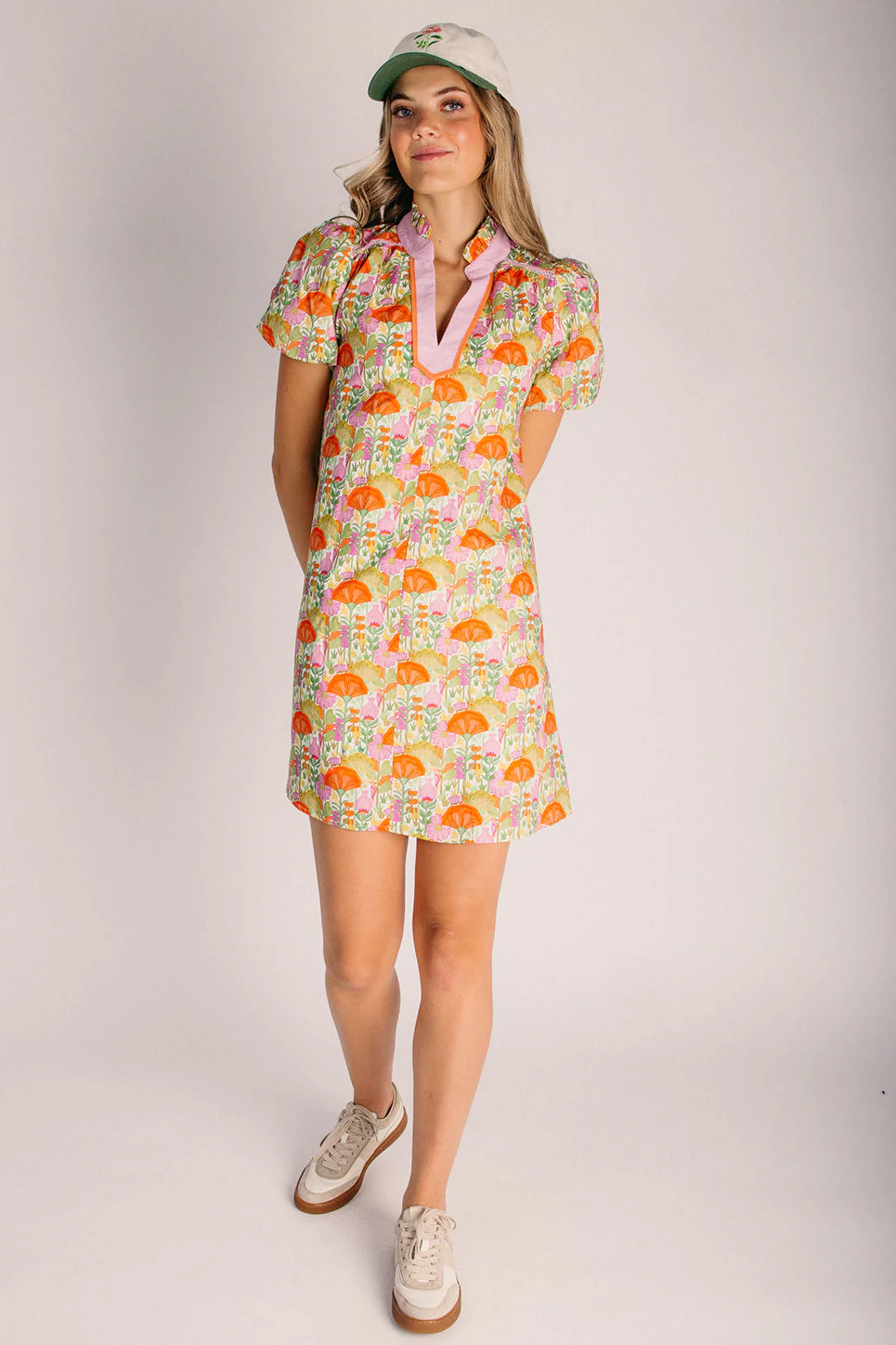 The Rosalind Notch Neck Floral Dress in Orange Mix