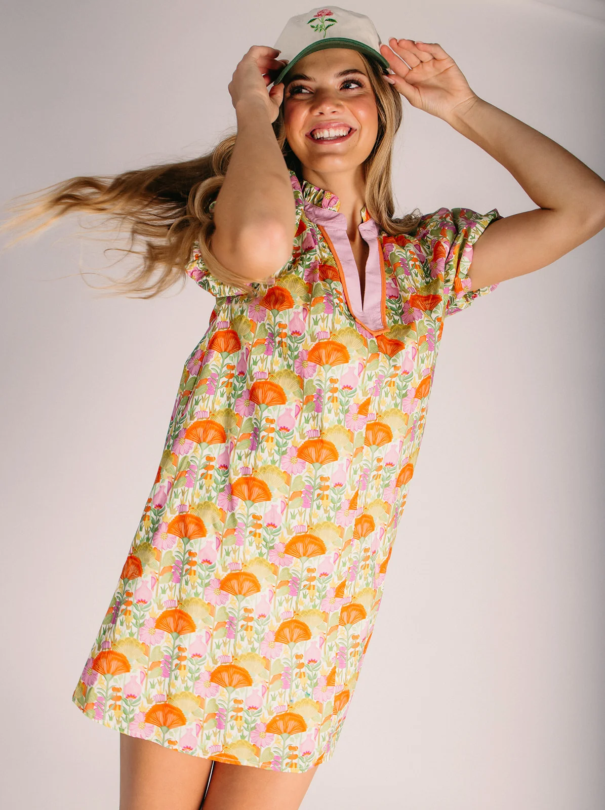 The Rosalind Notch Neck Floral Dress in Orange Mix - Image 6