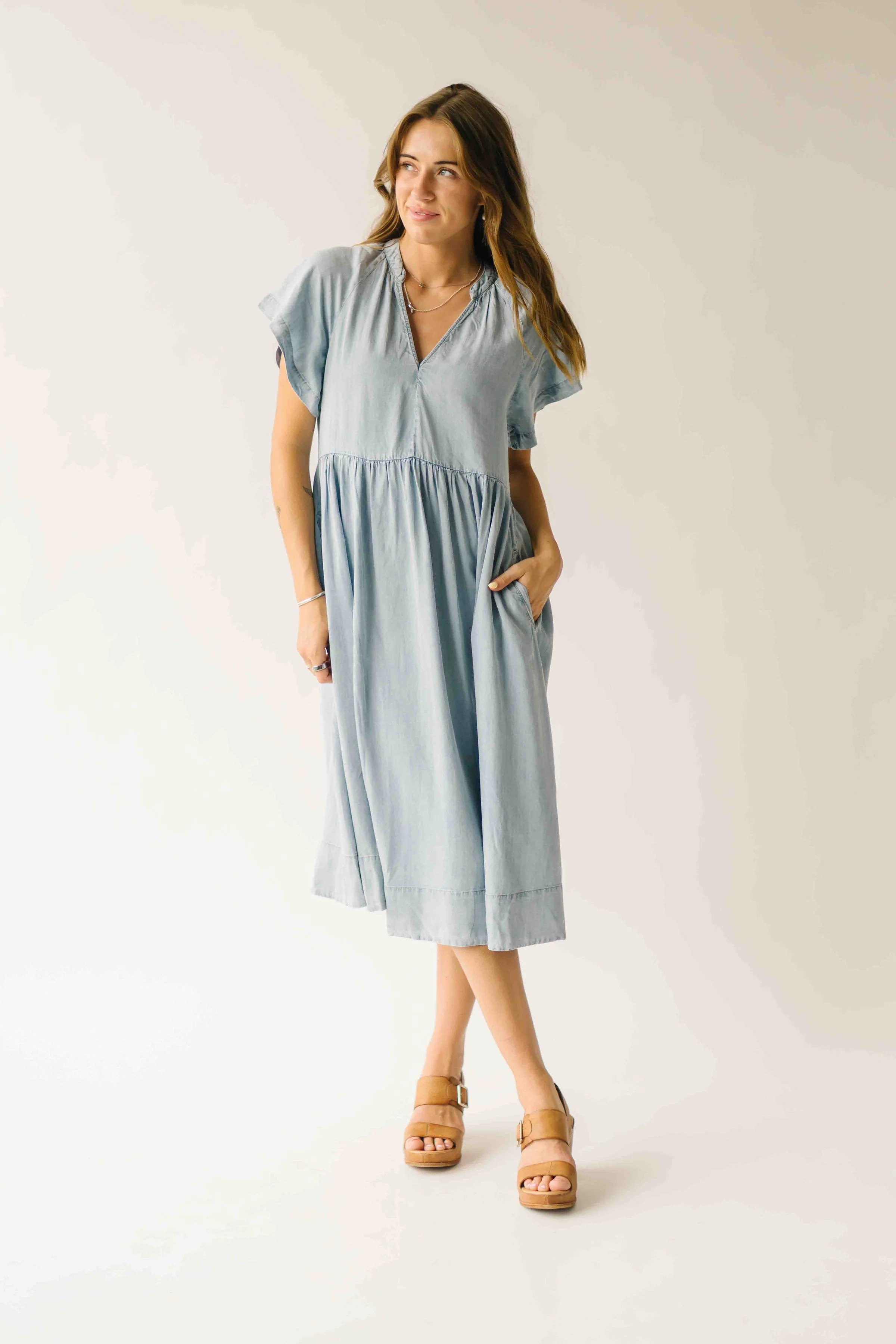The Rosario Tencel Midi Dress in Denim - Image 11