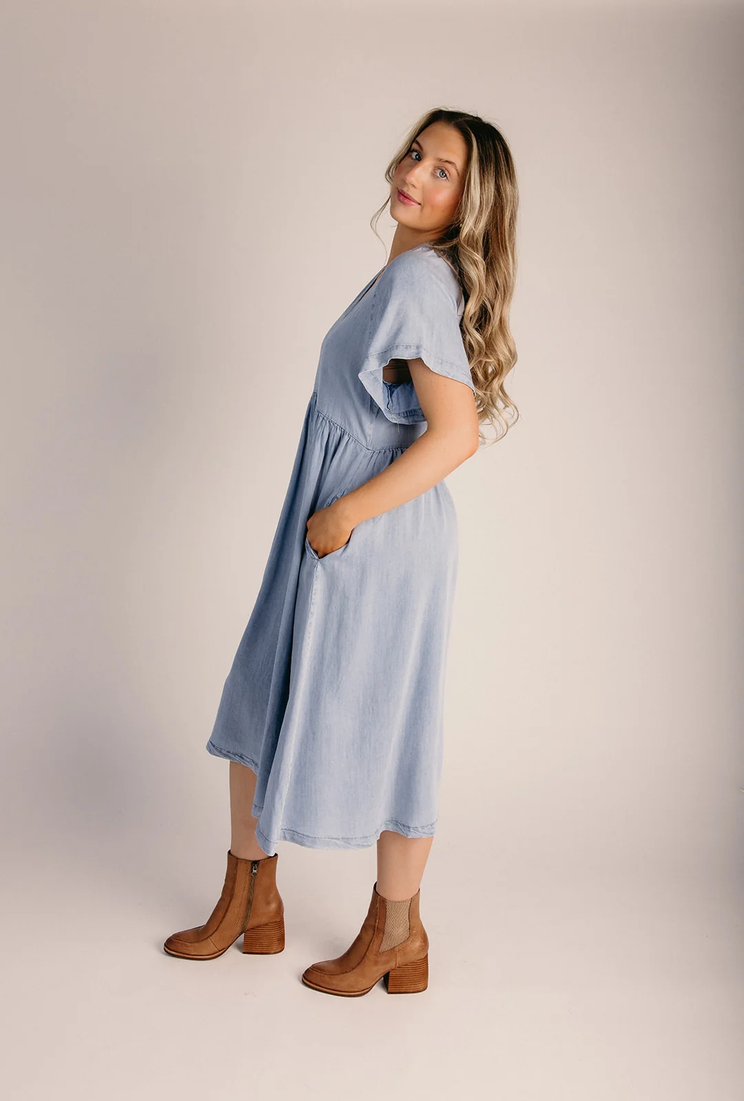 The Rosario Tencel Midi Dress in Denim - Image 3