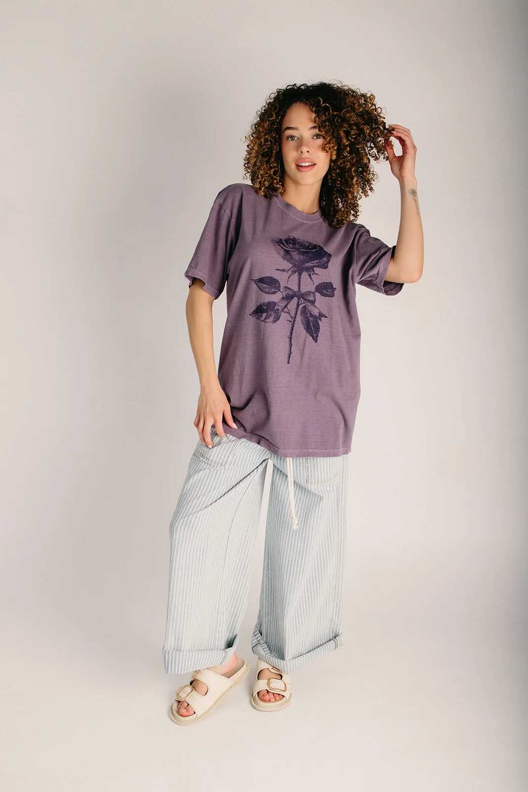The Rose Flower Graphic Oversized Tee in Wine - Image 2