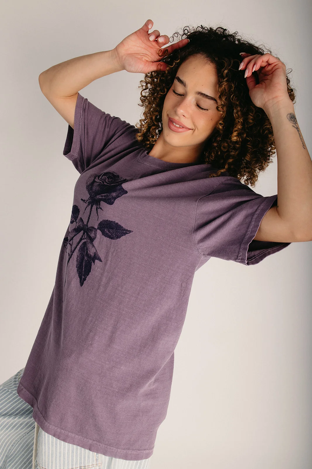 The Rose Flower Graphic Oversized Tee in Wine - Image 3