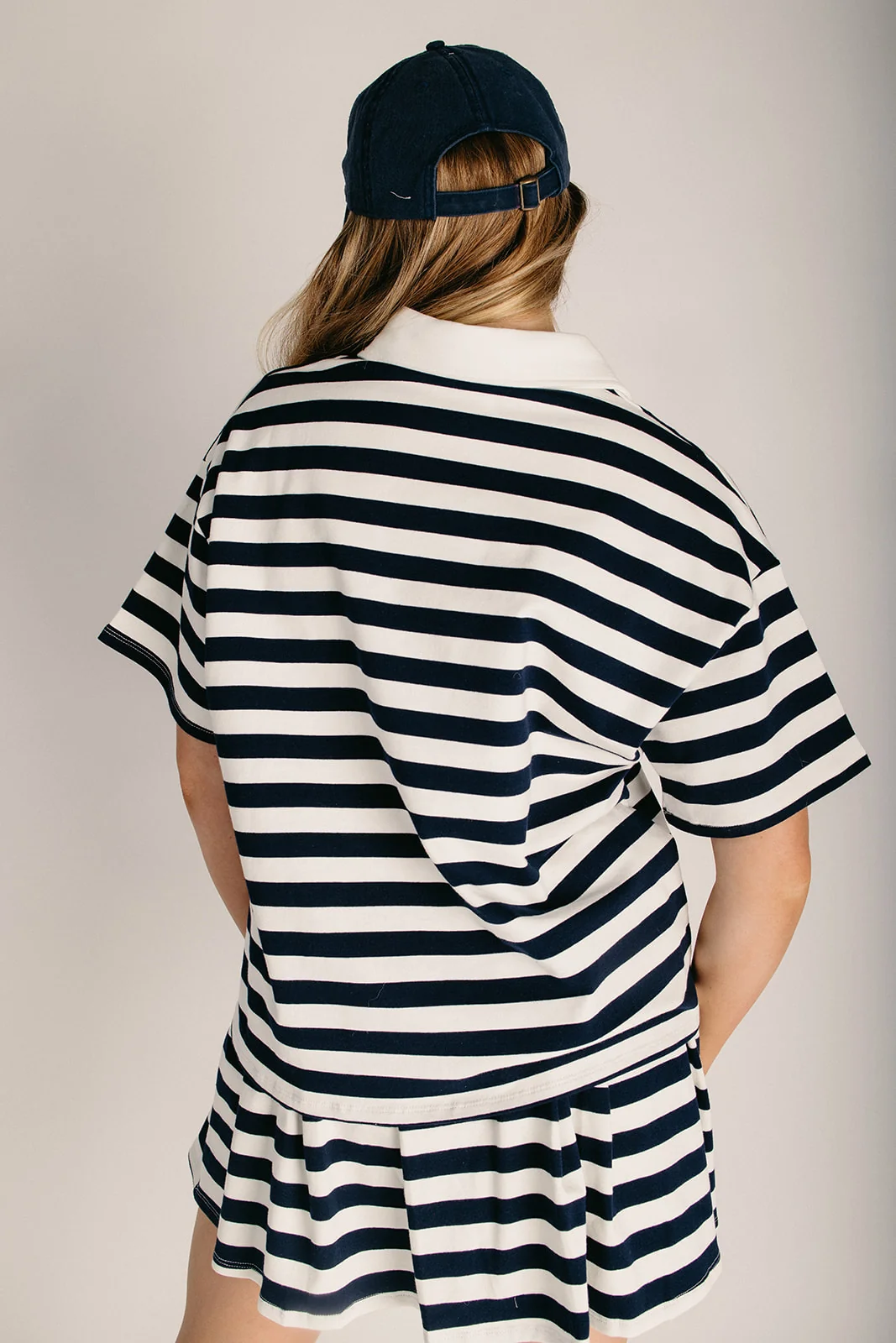 The Ryan Oversized Polo White + Navy Stripe - Image 2