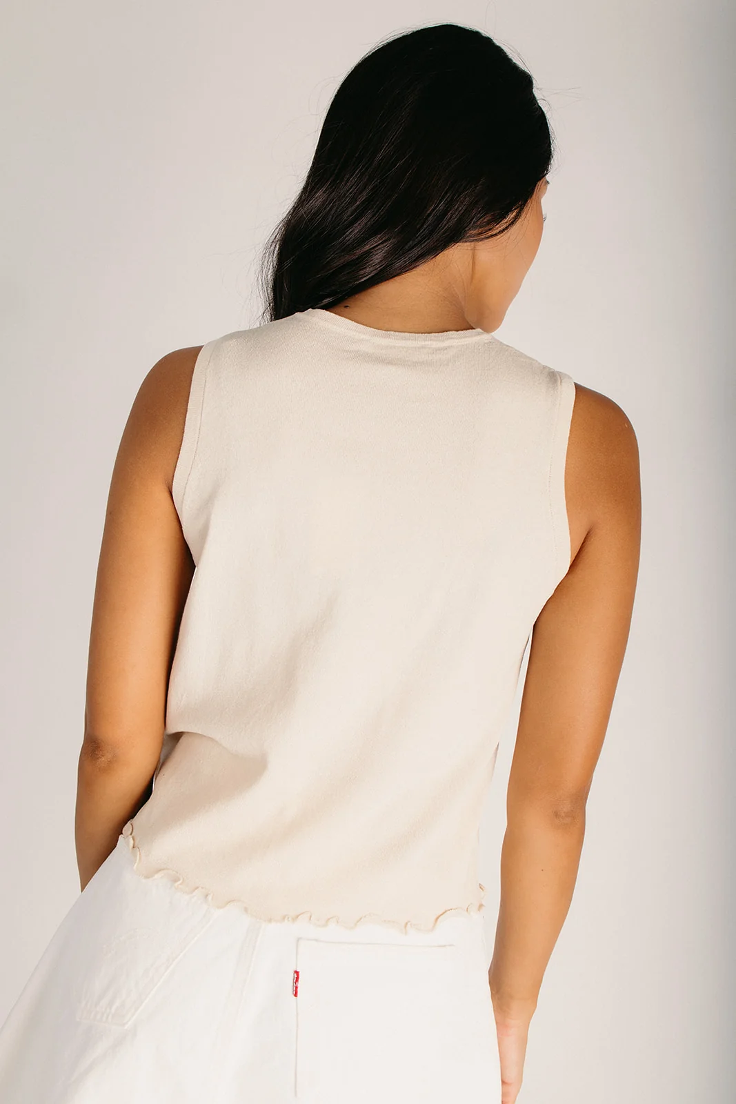 The Saldana Lettuce Hem Button-Up Tank in Ecru - Image 2