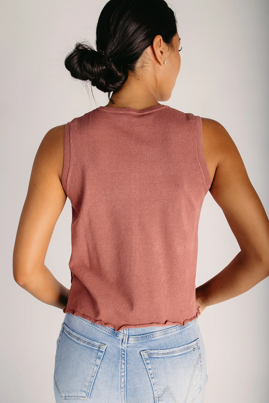 The Saldana Lettuce Hem Button-Up Tank in Red - Image 2