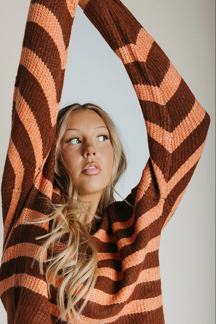 The Samoza Striped Collared Sweater in Brick + Terracotta - Image 5