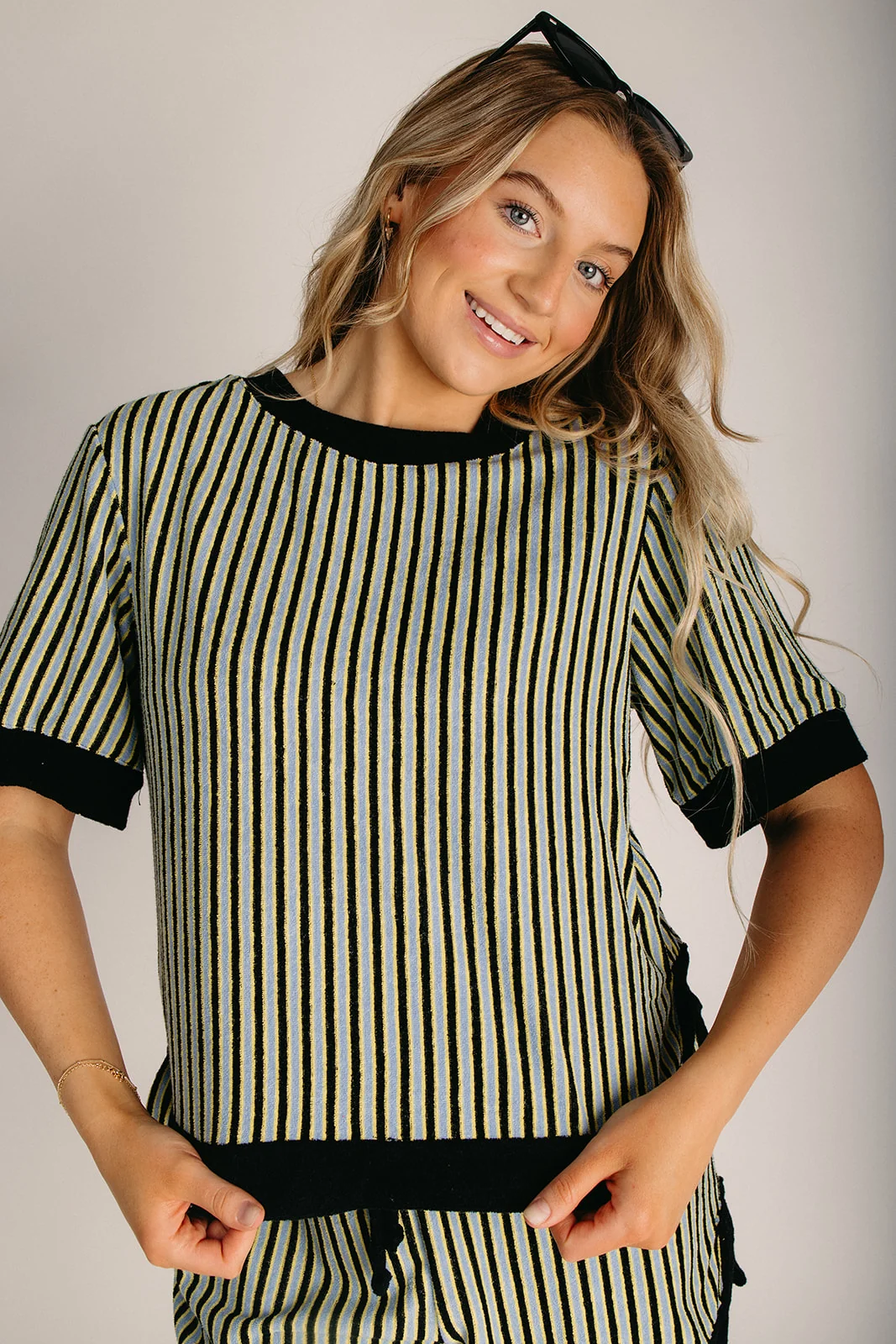 The Sampson Striped Terry Set in Navy Blue Multi - Image 2