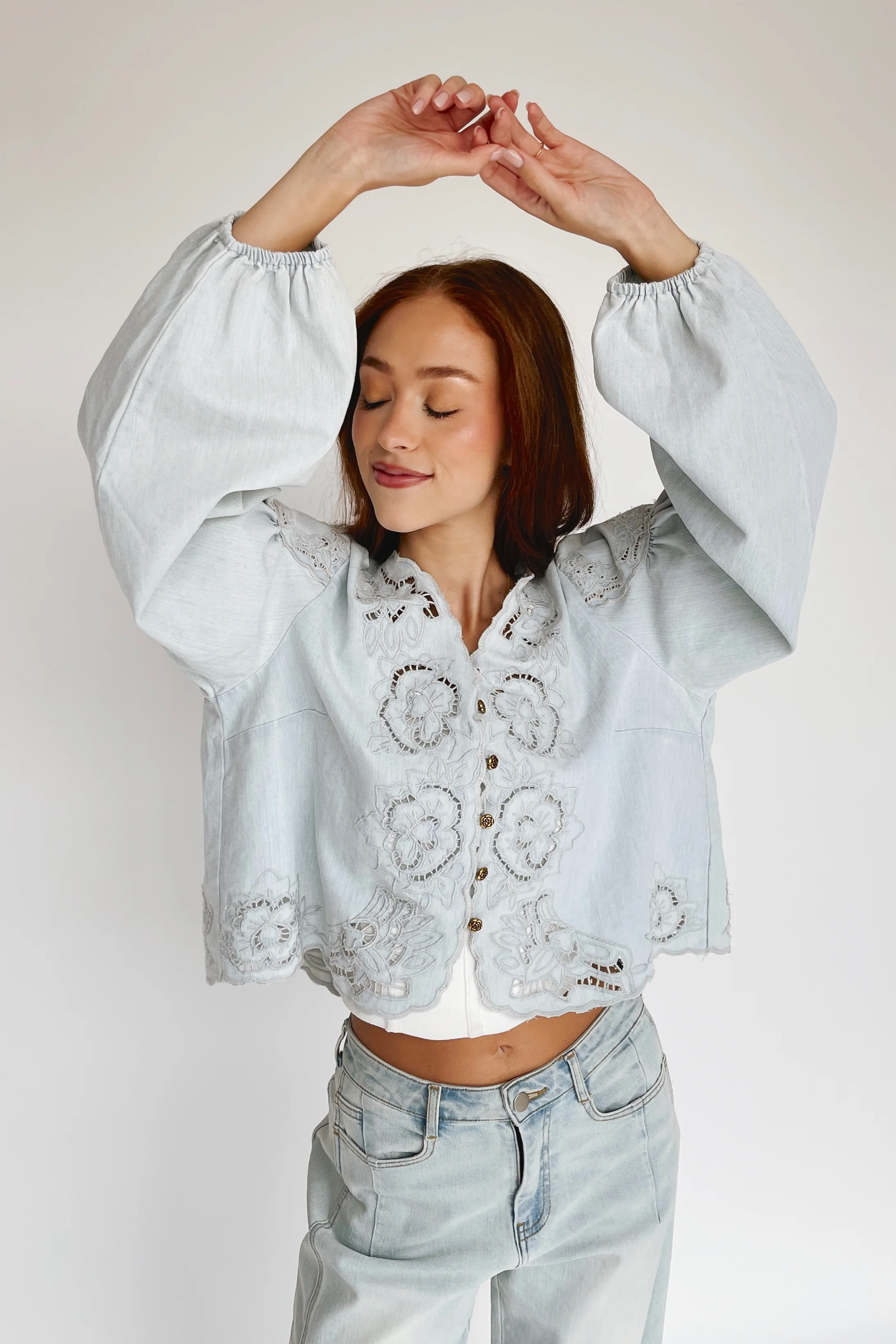 The Sanborn Embroidered Blouse in Denim - Image 11
