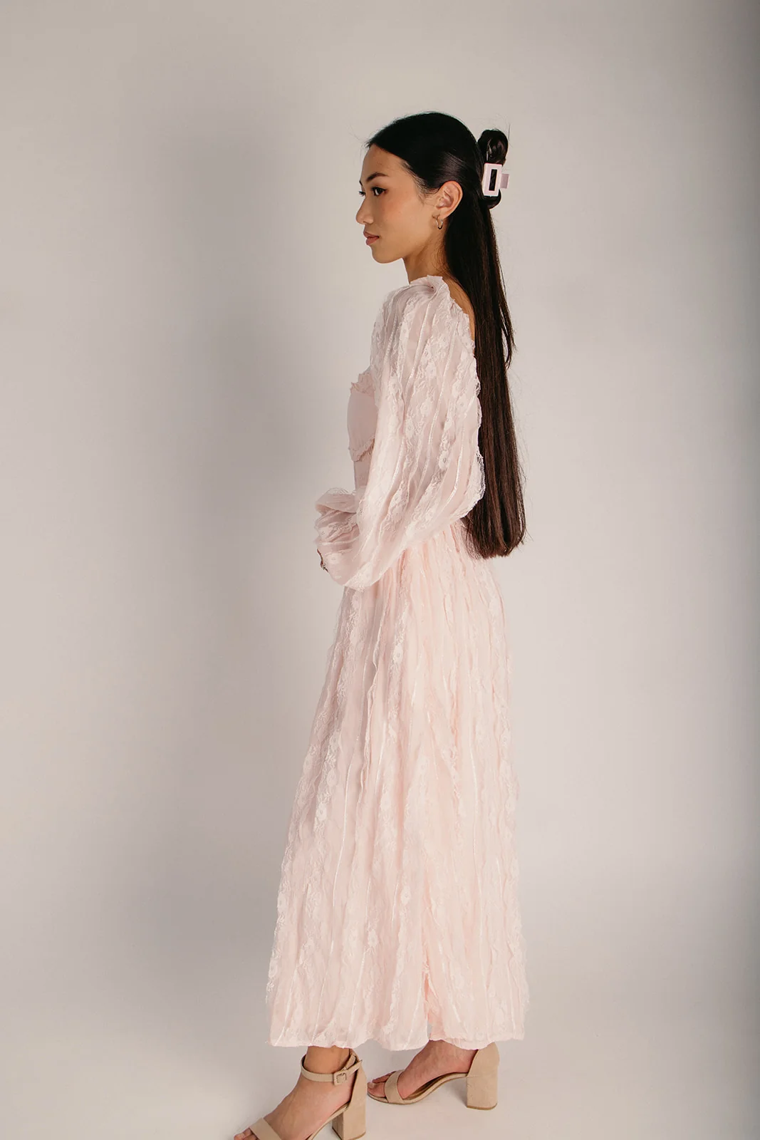 The Seabrook Lace Corset Maxi Dress in Blush - Image 3