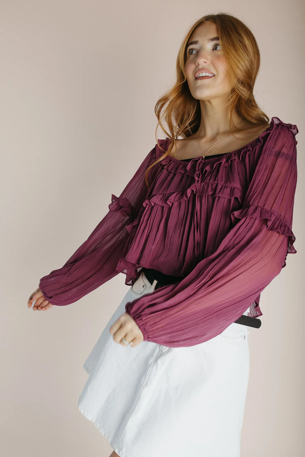 The Shalane Ruffled Scoop Neck Blouse in Dark Rose - Image 6