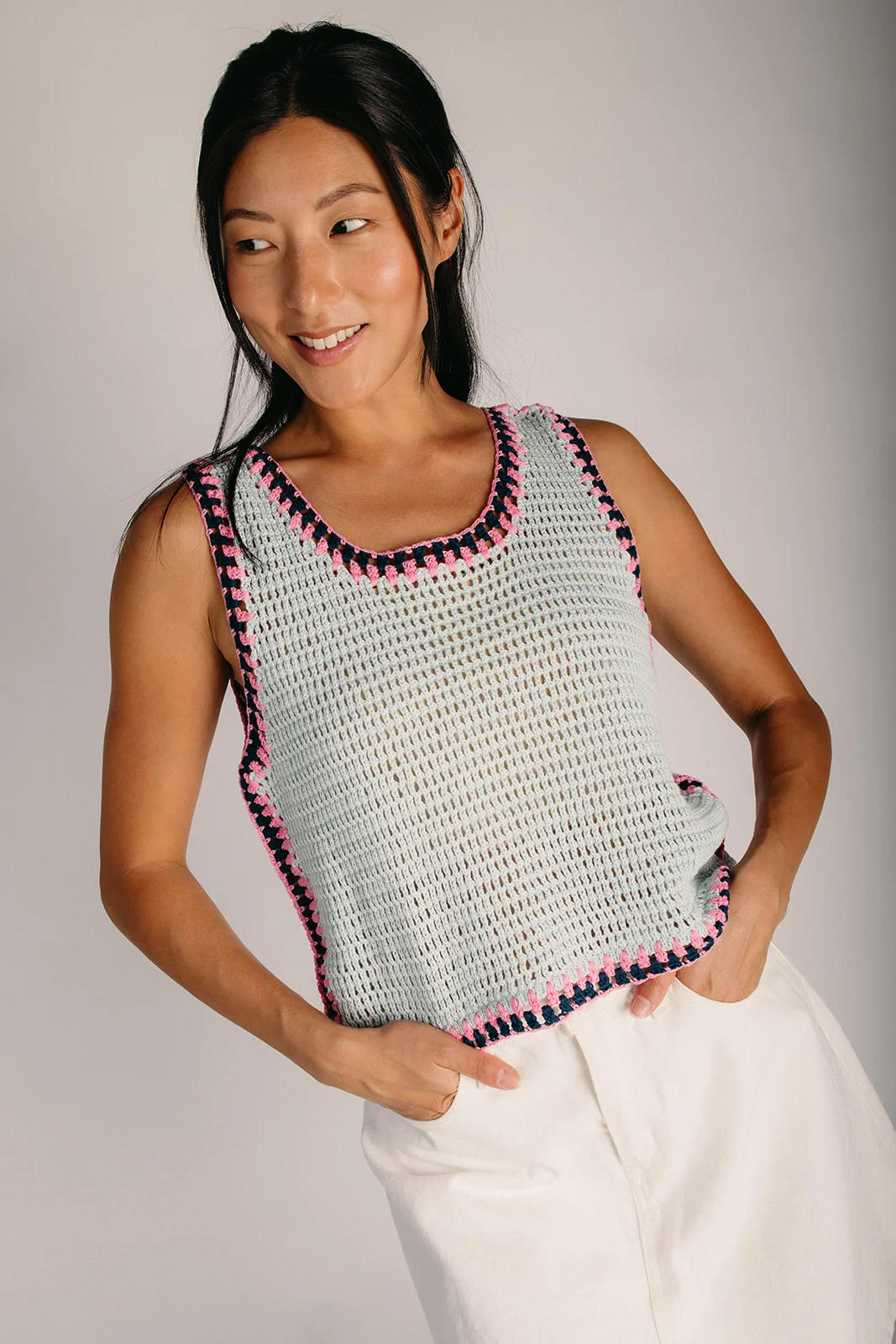The Shamplin Crochet Tank in Powder Blue