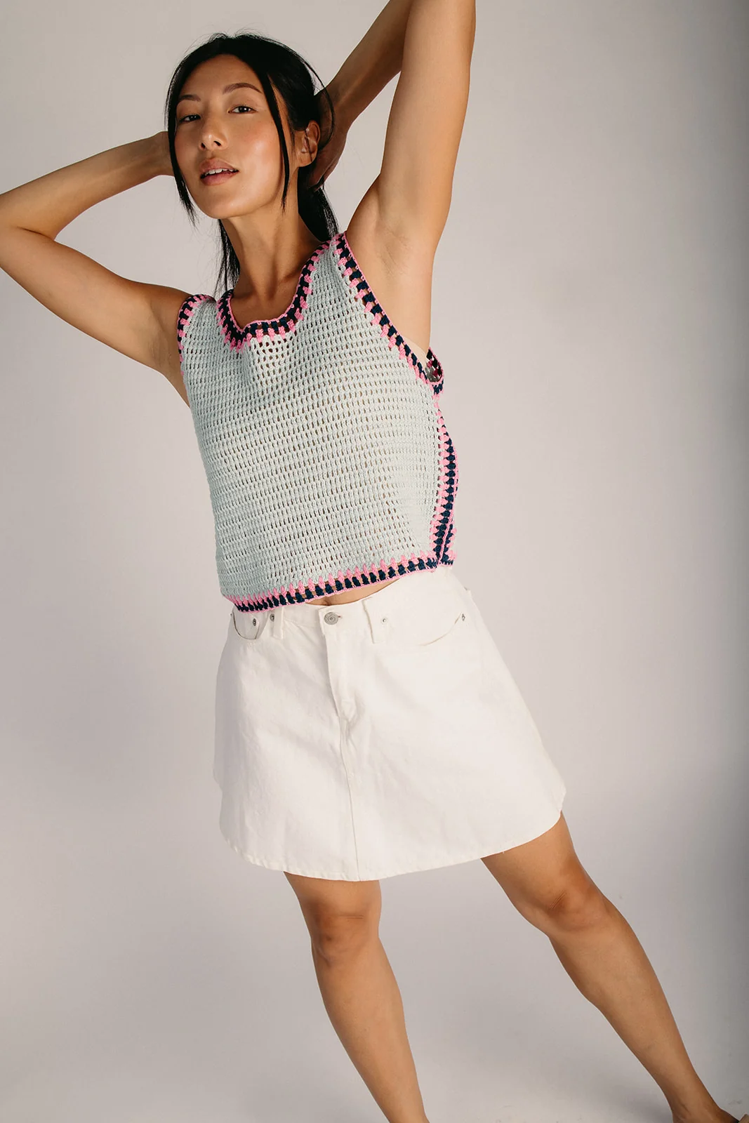 The Shamplin Crochet Tank in Powder Blue - Image 4