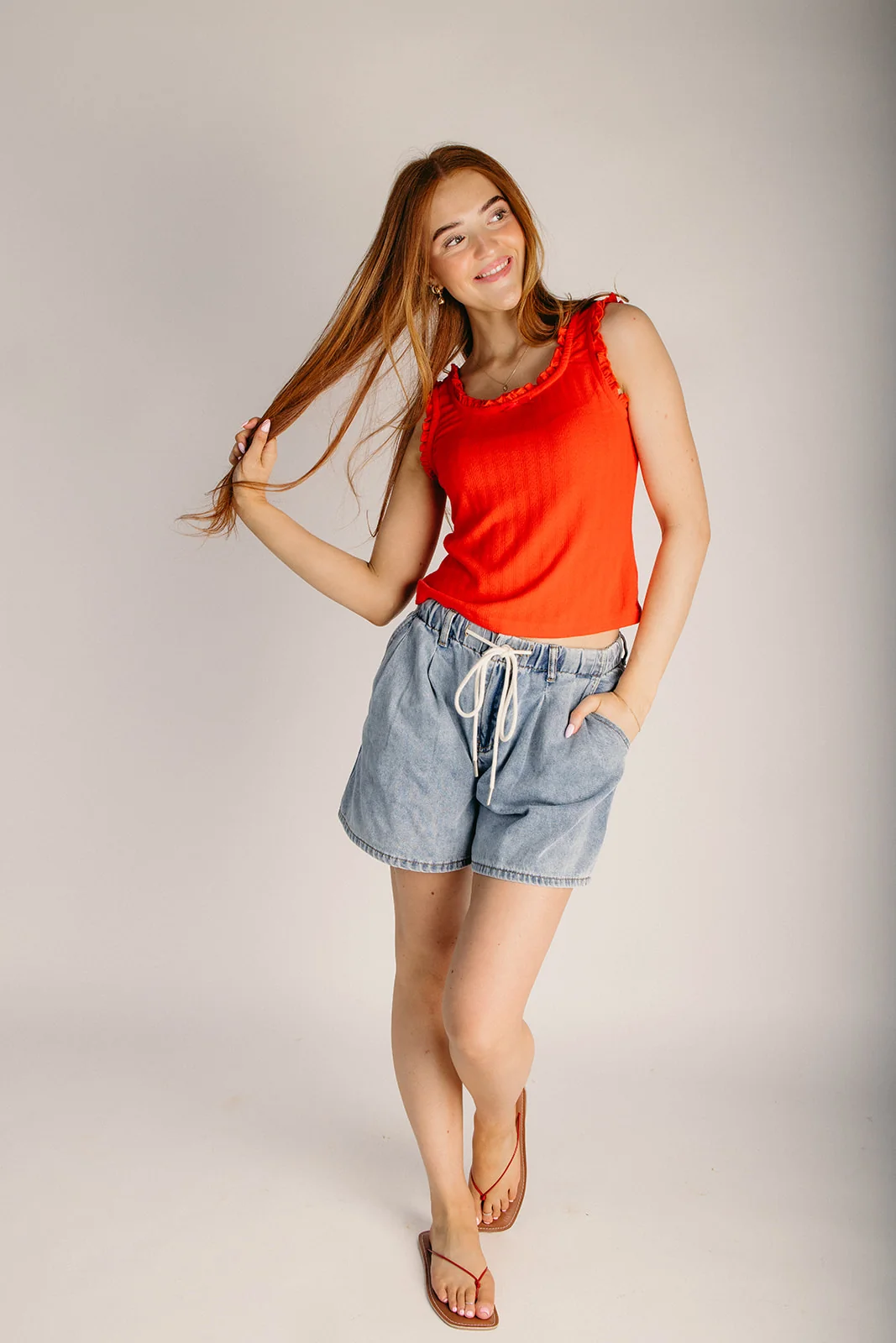 The Sharlene Ruffle Detail Tank in Papaya - Image 3