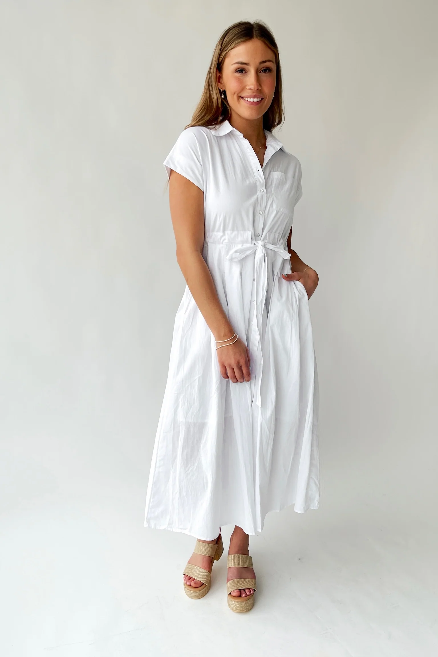 The Sherwin Button-Up Shirt Maxi Dress in Off-White - Image 6