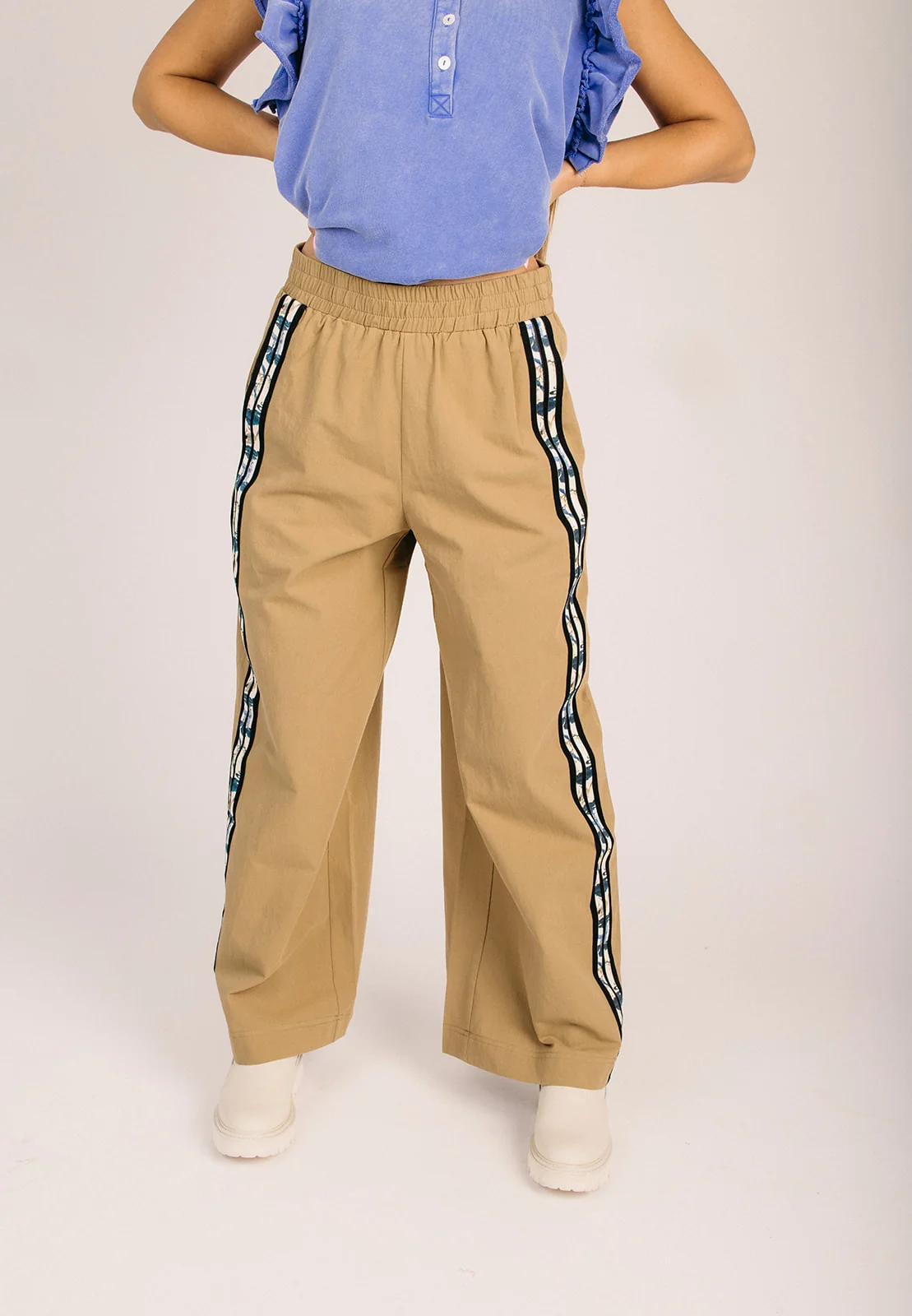 The Shrader Floral Side Stripe Pant in Khaki - Image 3