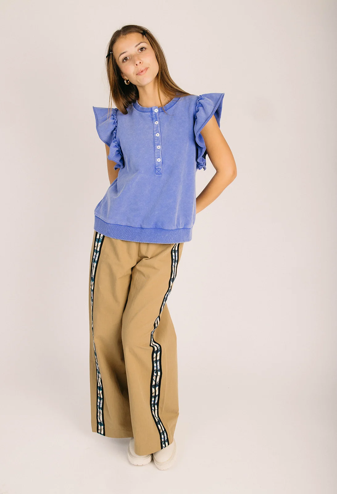 The Shrader Floral Side Stripe Pant in Khaki - Image 4