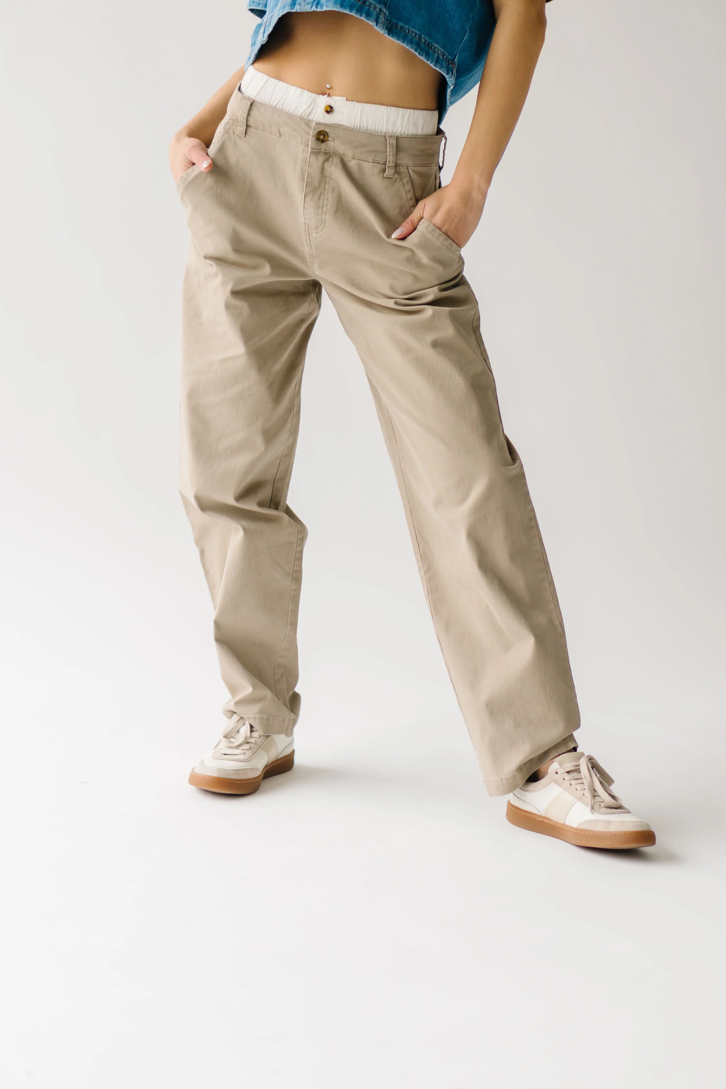 The Silvana Double Waistband Pant in Tan - Image 17