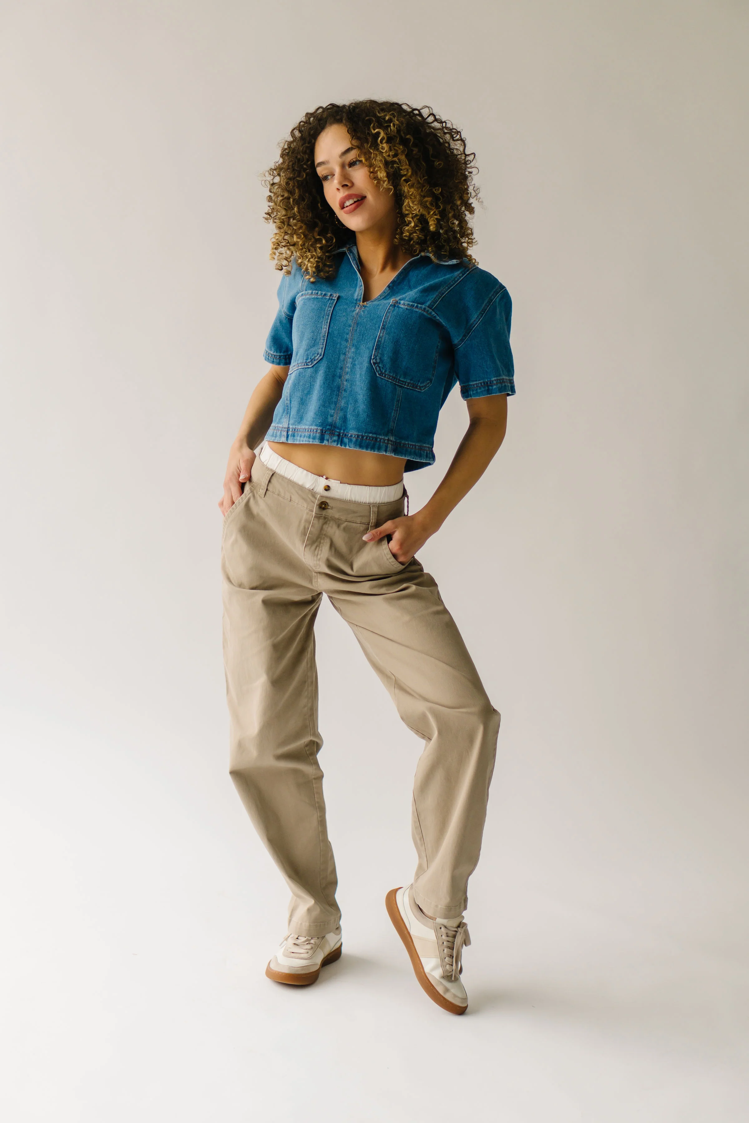 The Silvana Double Waistband Pant in Tan - Image 4