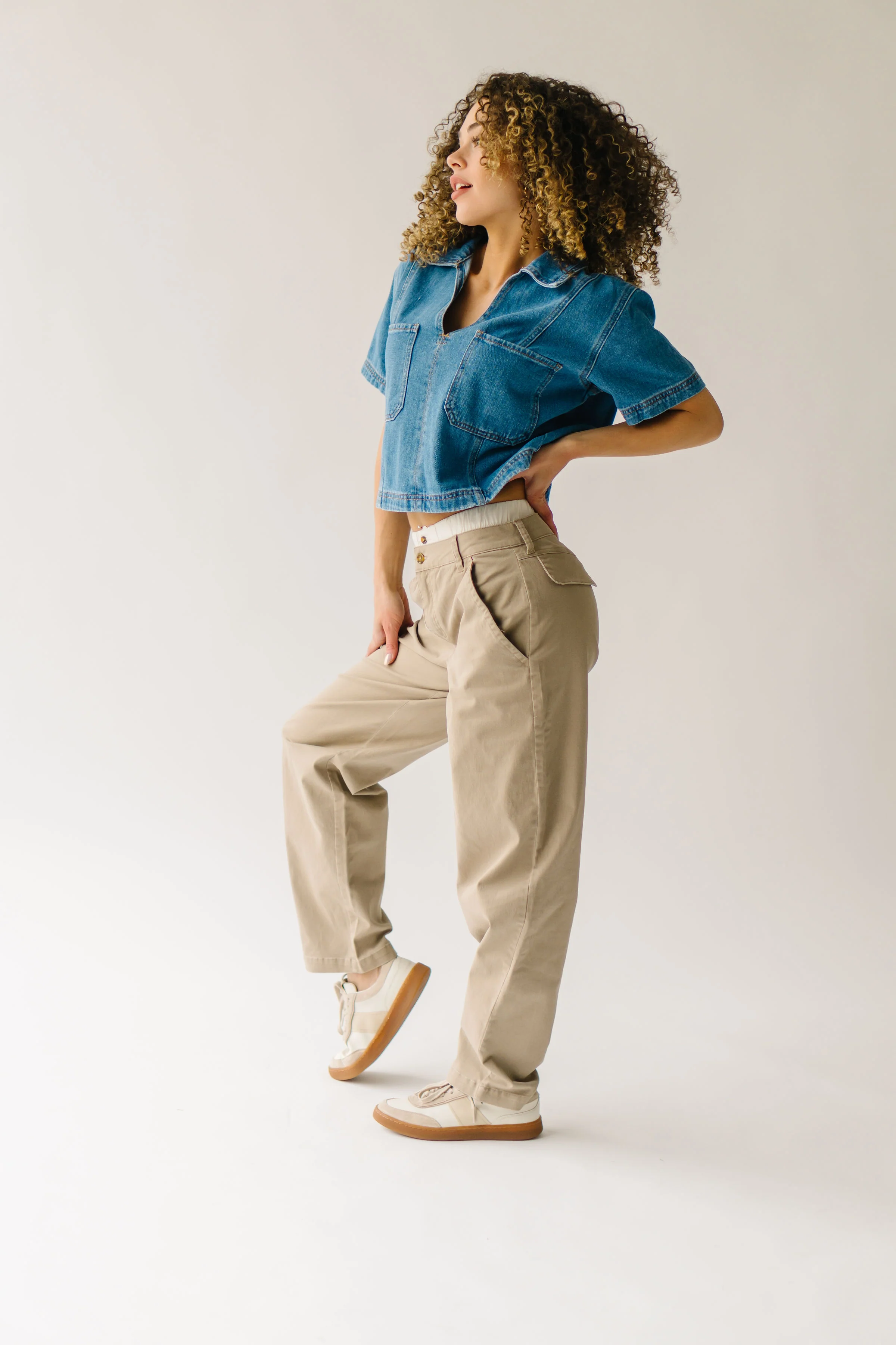 The Silvana Double Waistband Pant in Tan - Image 7