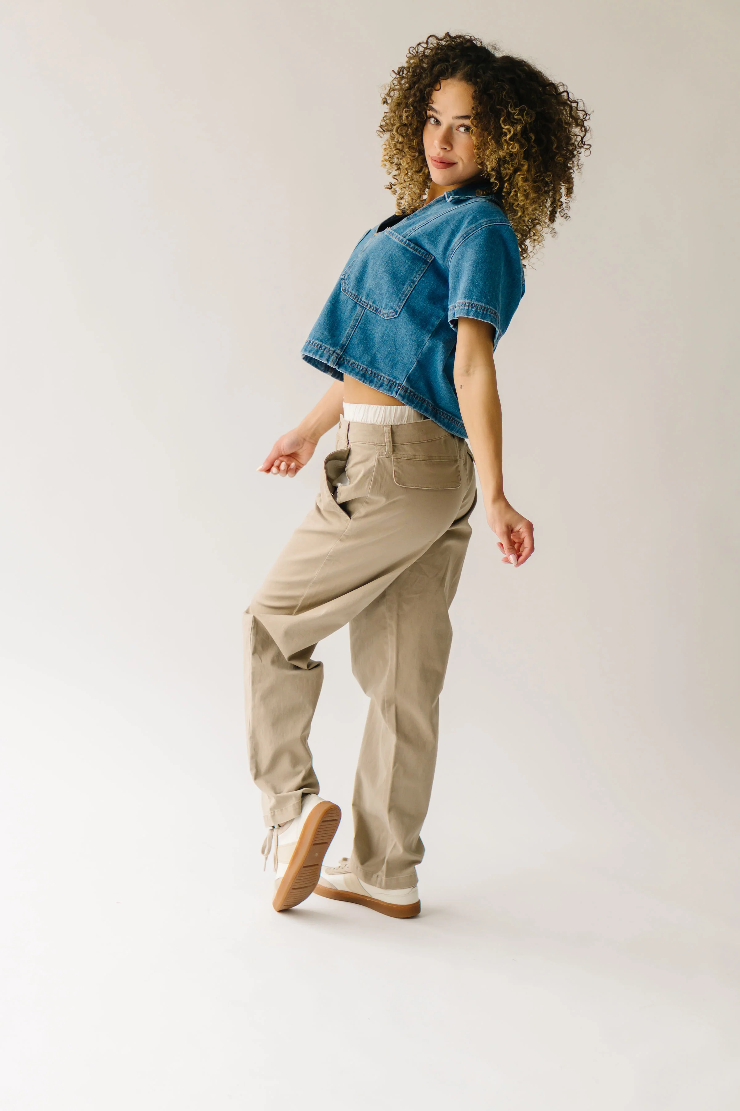 The Silvana Double Waistband Pant in Tan - Image 9