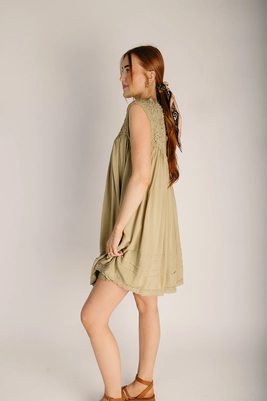 The Snavely Textured Bodice Dress in Olive - Image 4